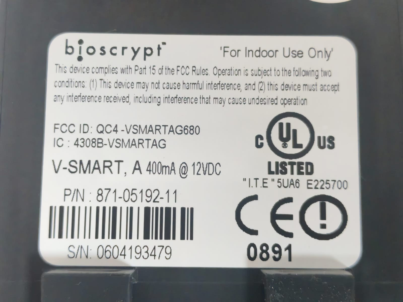 BIOSCRYPT 871-05362-13 /871-05192-11 BIOSCRYPT V-SMART A 871-05362-13 /871-05192-11 ACCESS CONTROL DEVICE 6