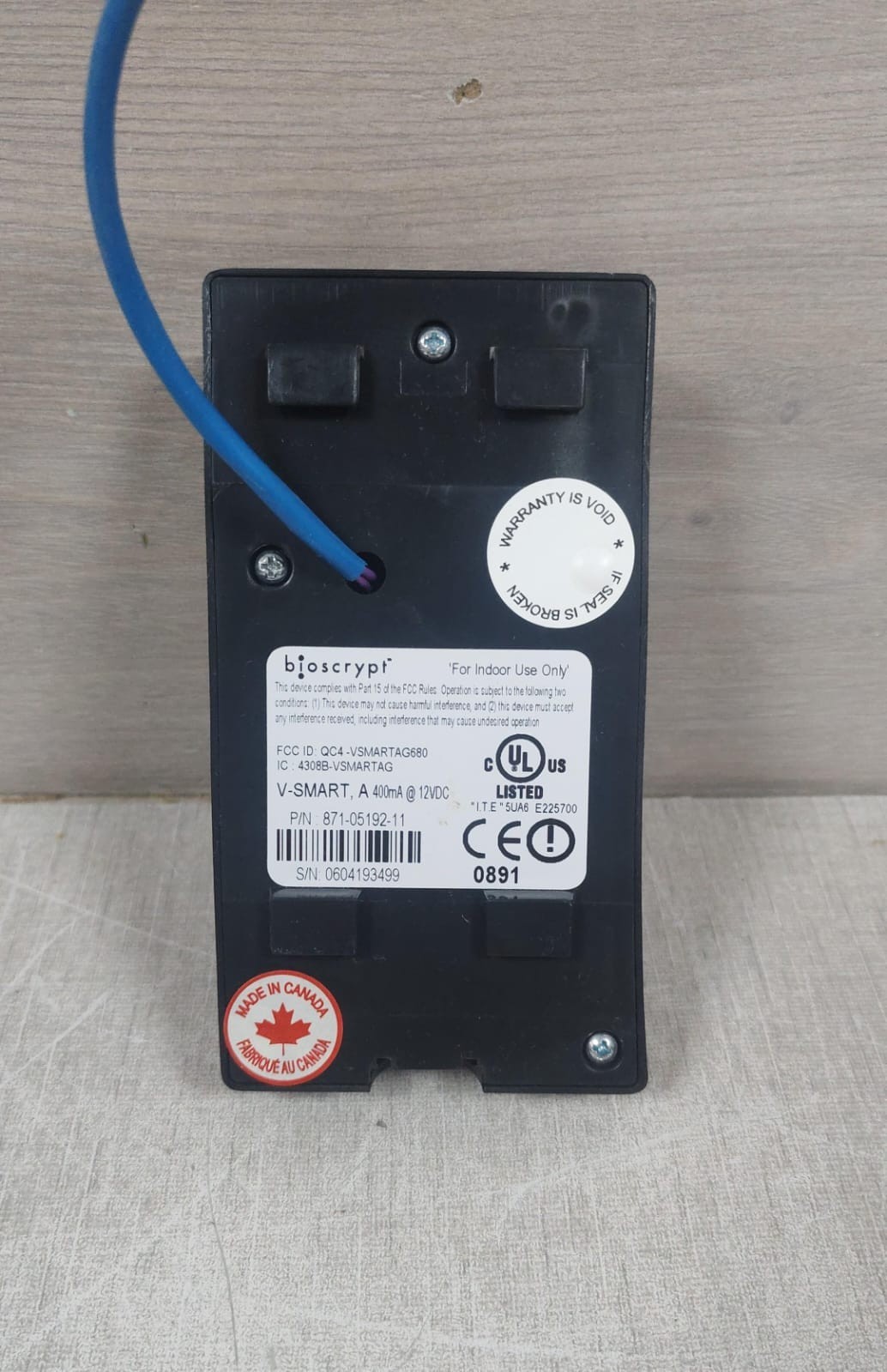 BIOSCRYPT 871-05362-13 /871-05192-11 BIOSCRYPT V-SMART A 871-05362-13 /871-05192-11 ACCESS CONTROL DEVICE 7