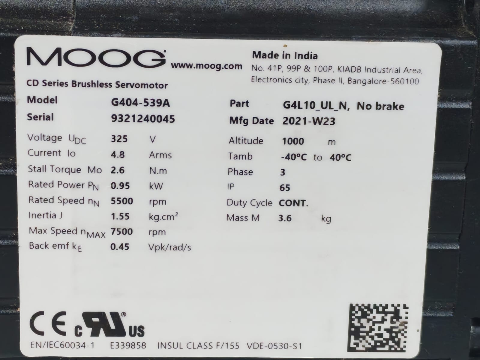 MOOG G4L10_UL_N MOOG G404-539A Servo Motor G4L10_UL_N,No Brake 3