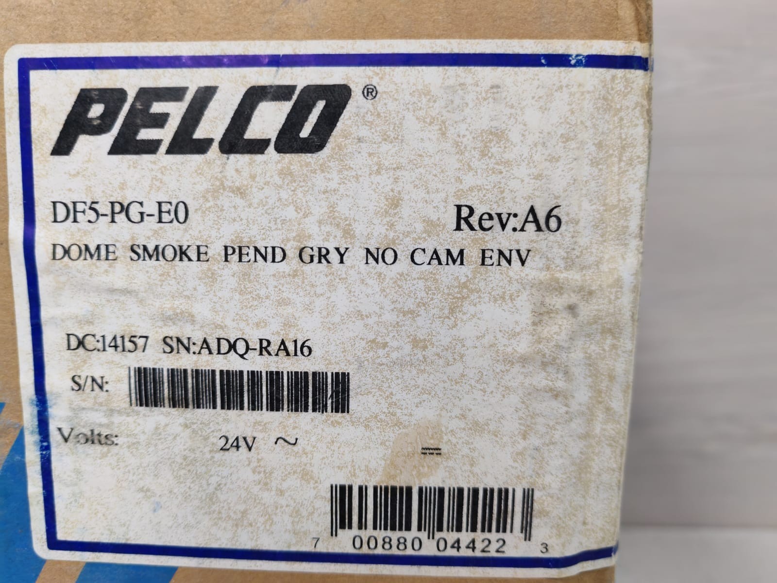 Pelco DF5-PG-E0 PELCO DF5-PG-E0 DOME SMOKE PENDANT GRAY NO CAMERA Rev. A6 24 Volts 5
