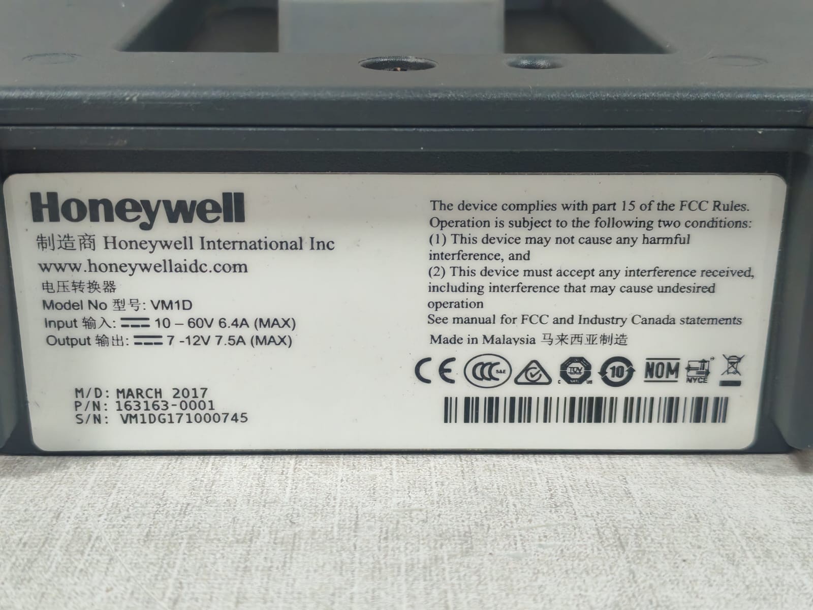 Honeywell VM1D P/N 163163-0001 HONEYWELL VM1D P/N 163163-0001 POWER SUPPLY 7
