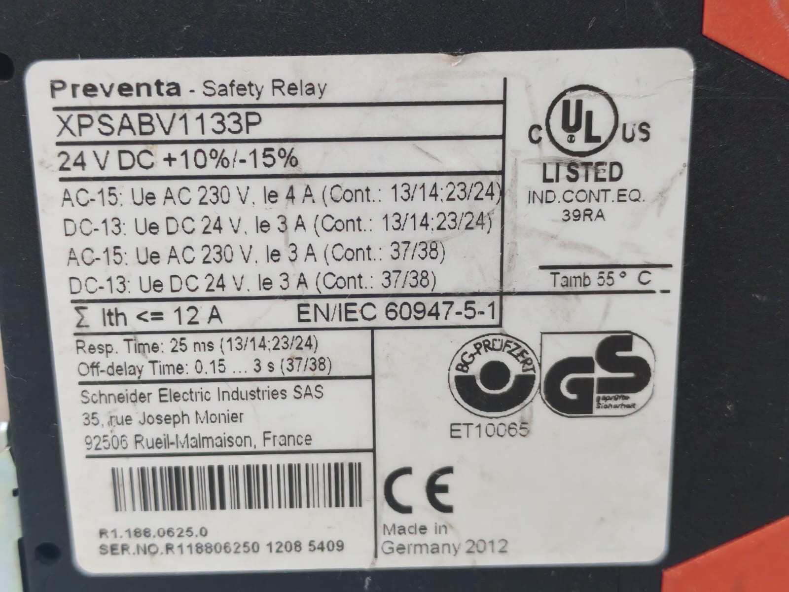 Schneider Electric XPSABV1133P SCHNEIDER ELECTRIC PREVENTA XPSABV1133P SAFETY RELAY 24VDC 6