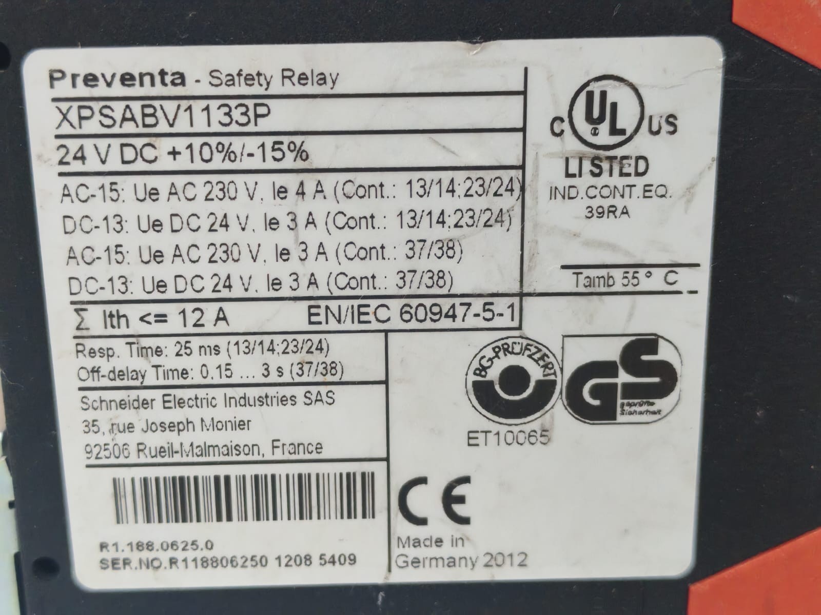 Schneider Electric XPSABV1133P SCHNEIDER ELECTRIC PREVENTA XPSABV1133P SAFETY RELAY 24VDC 9