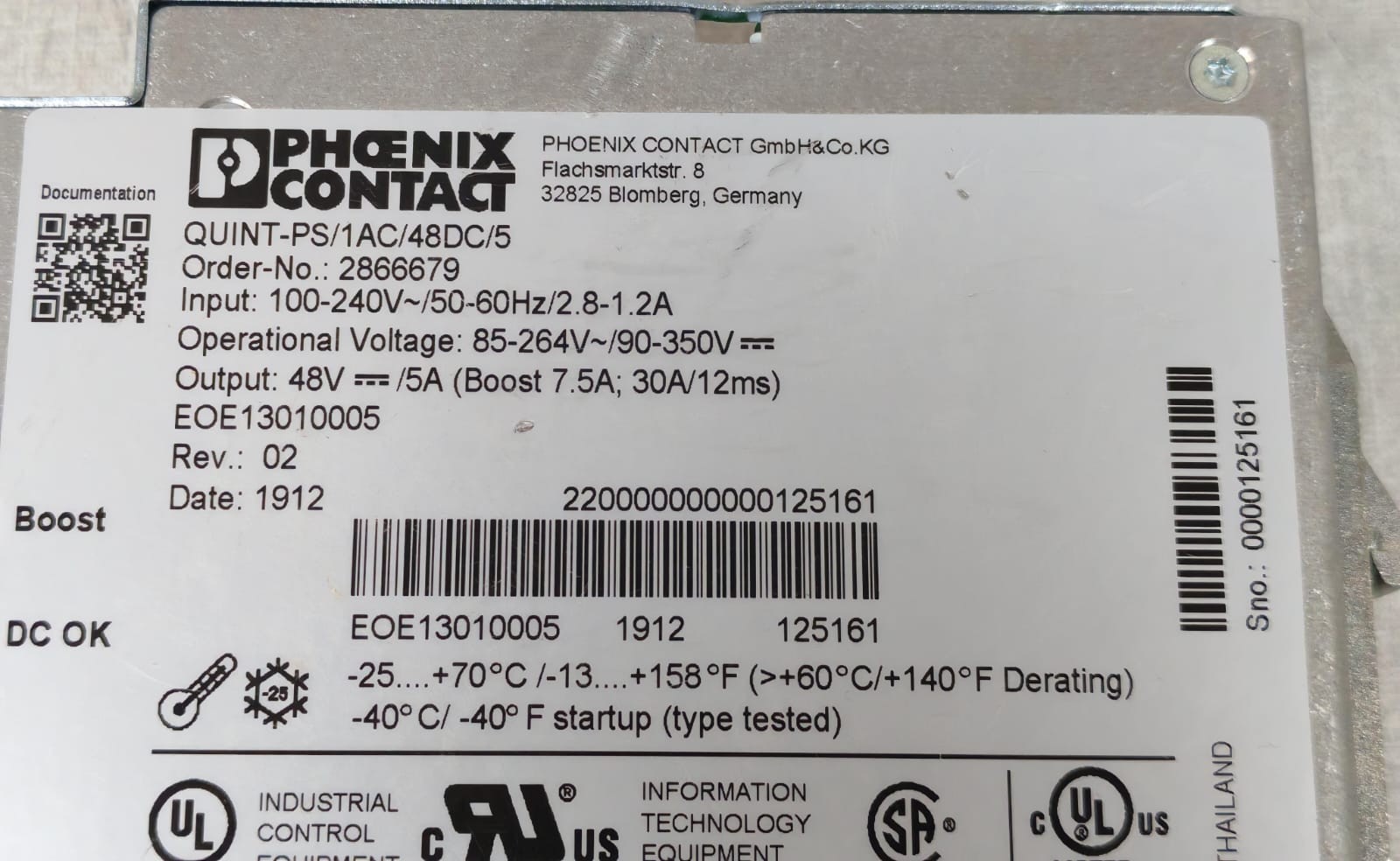 Phoenix Contact QUINT-PS/1AC/48DC/5 2866679 PHOENIX CONTACT QUINT-PS/1AC/48DC/5 2866679 POWER SUPPLY 6