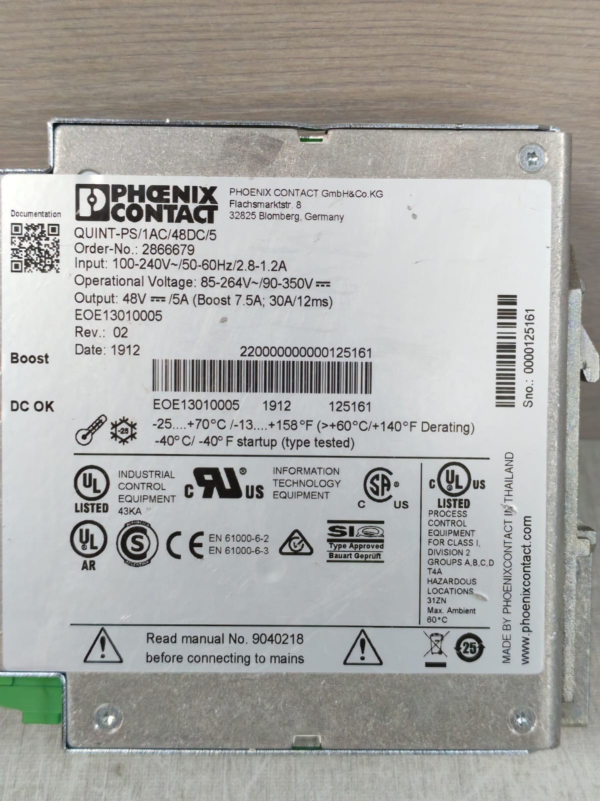 Phoenix Contact QUINT-PS/1AC/48DC/5 2866679 PHOENIX CONTACT QUINT-PS/1AC/48DC/5 2866679 POWER SUPPLY 7