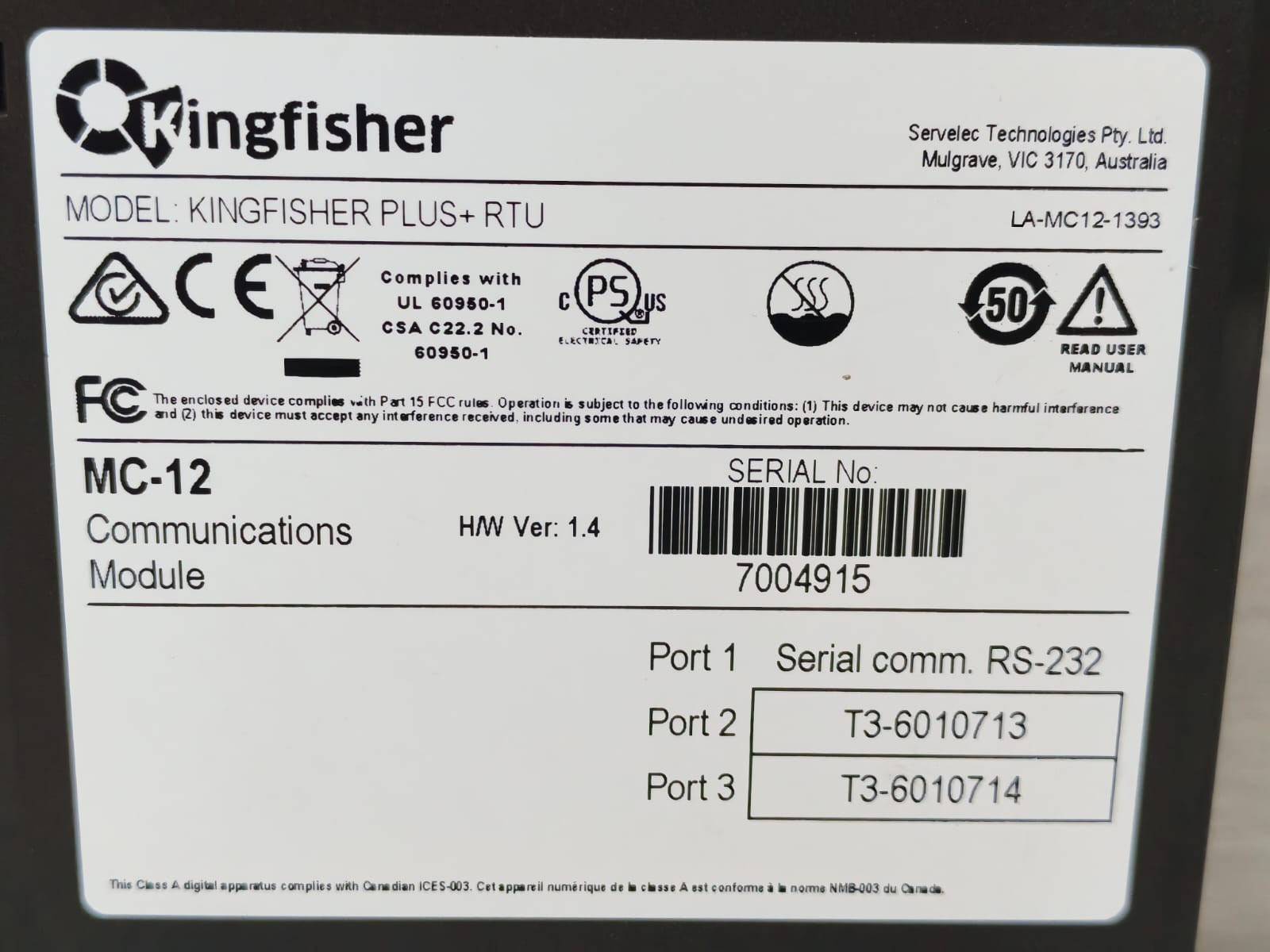 SEMAPHORE KINGFISHER PLUS+RTU MC-12 HW VER.1.4 SEMAPHORE KINGFISHER PLUS+RTU MC-12 HW VER.1.4 COMMUNICATIONS MODULE 8