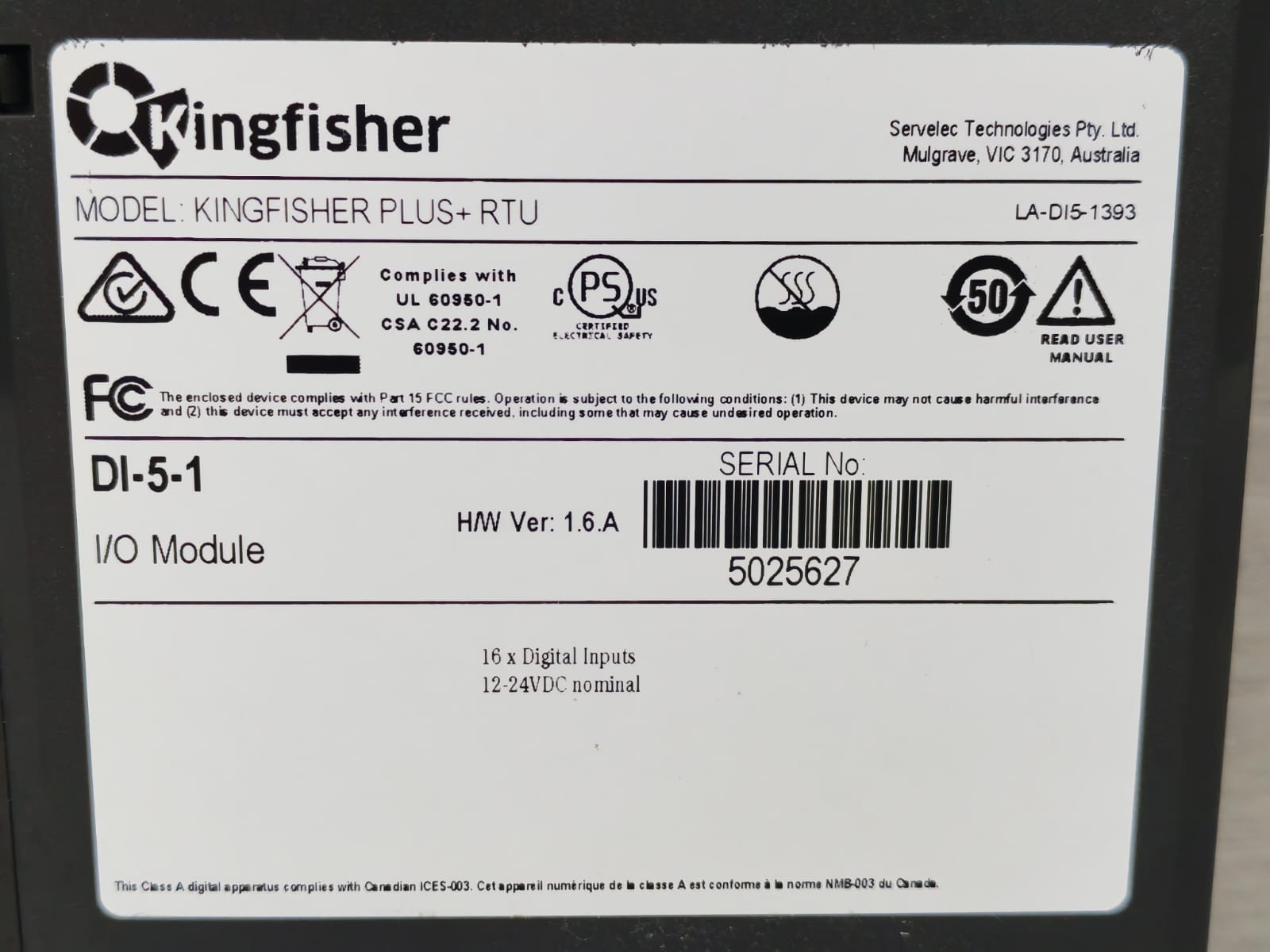 SEMAPHORE KINGFISHER PLUS+RTU DI-5/ DI-5-1 HW VER.1.6A SEMAPHORE KINGFISHER PLUS+RTU DI-5/ DI-5-1 HW VER.1.6A I/O MODULE 9