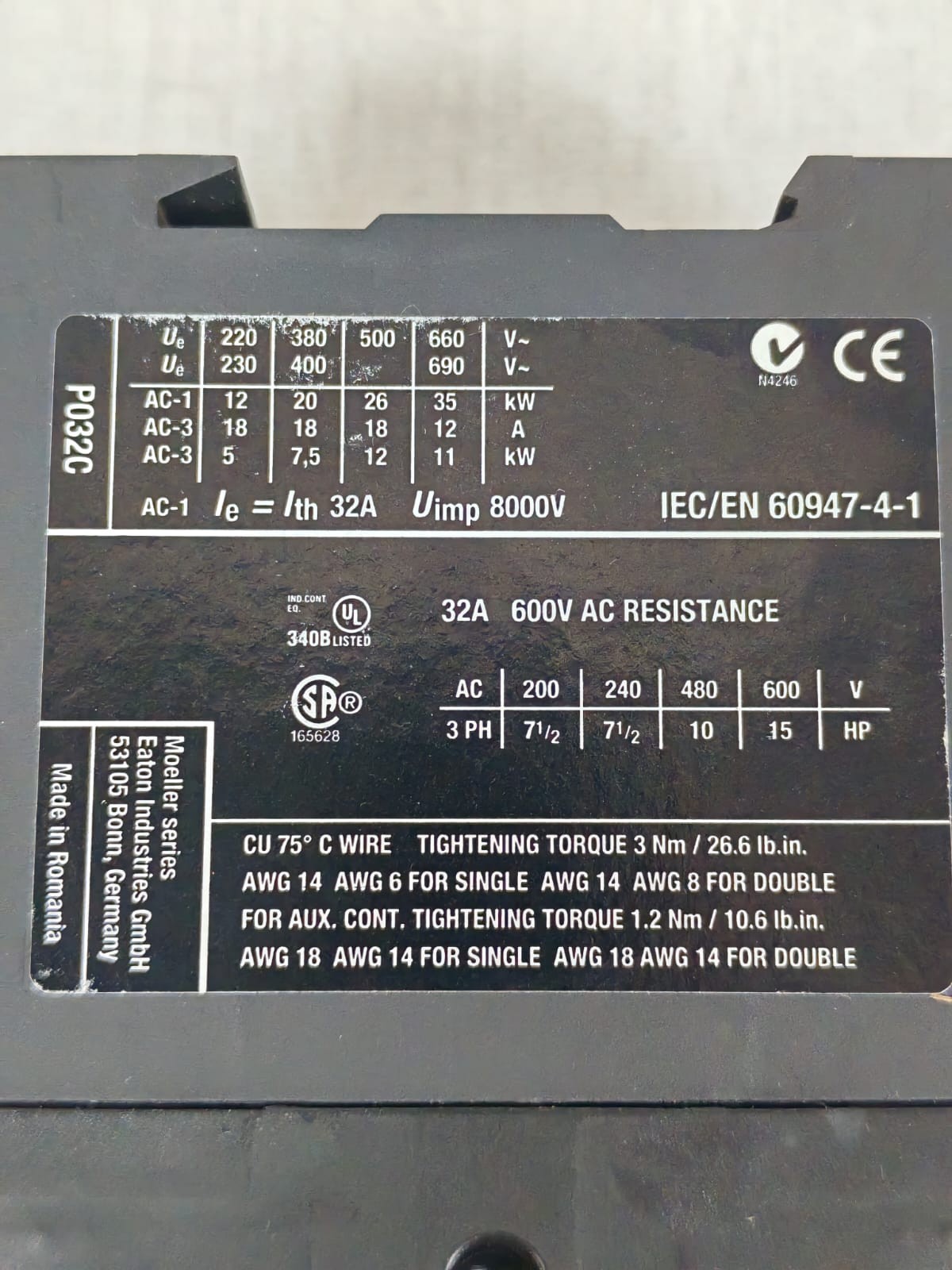Moeller DILMP32/ DIL MP32.10 EATON DILMP32-10XTCF032C10 POWER CONTACTOR 24-27VDC 7