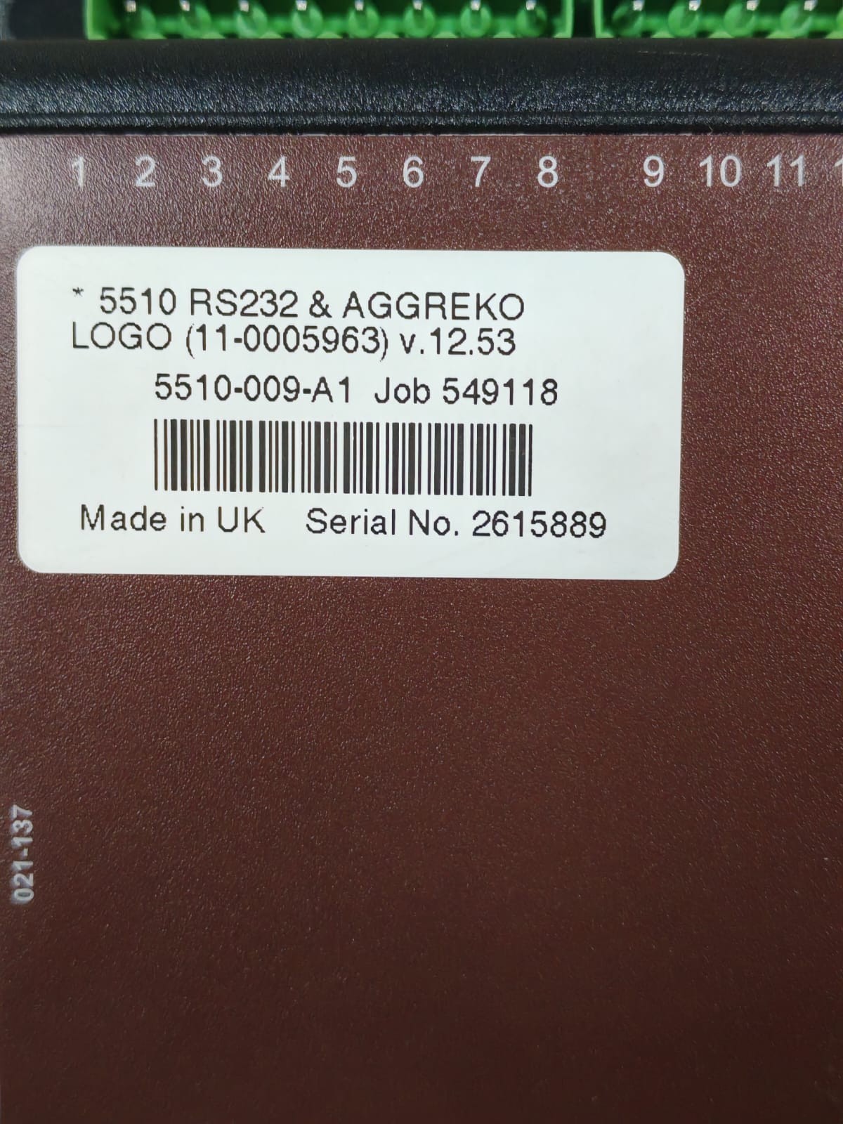 AGGREKO 5510-009-A1 549118 V12.53 AGGREKO 5510 RS232 5510-009-A1 549118 V12.53 CONTROLLER 10