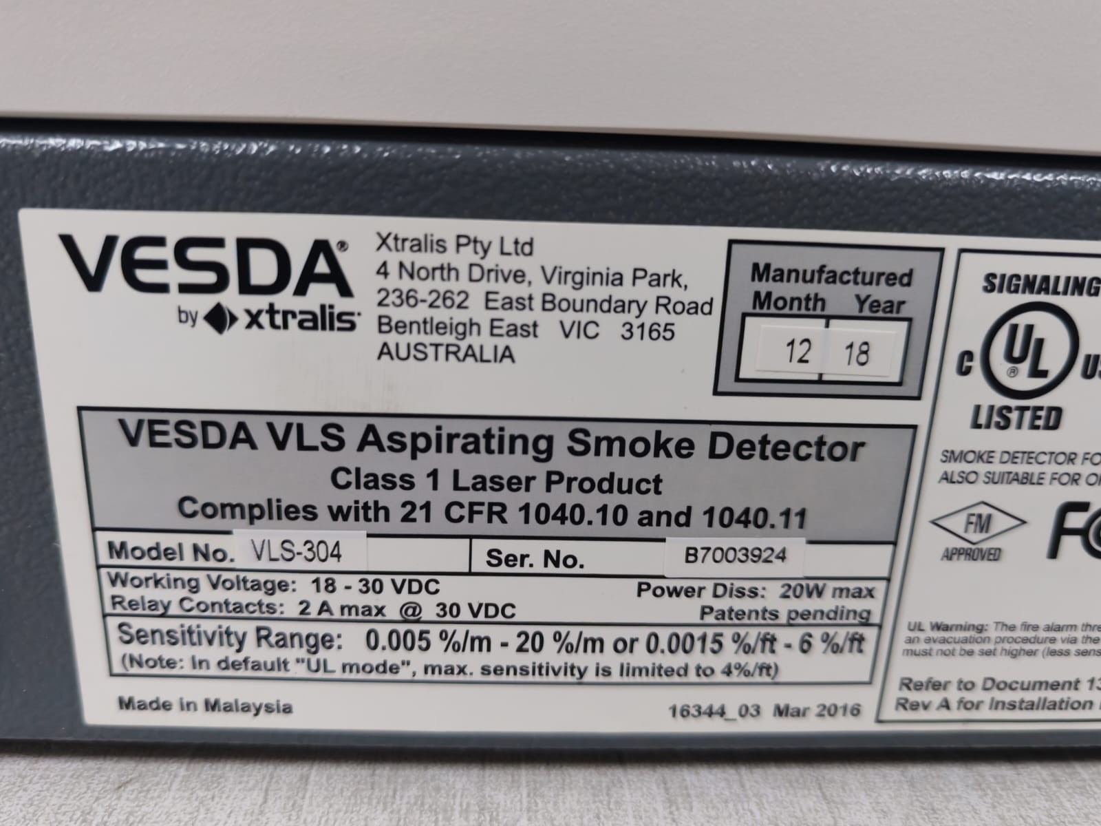 Xtralis VLS-304 VESDA by XTRALIS VLS-304 Aspirating Smoke Detector 5