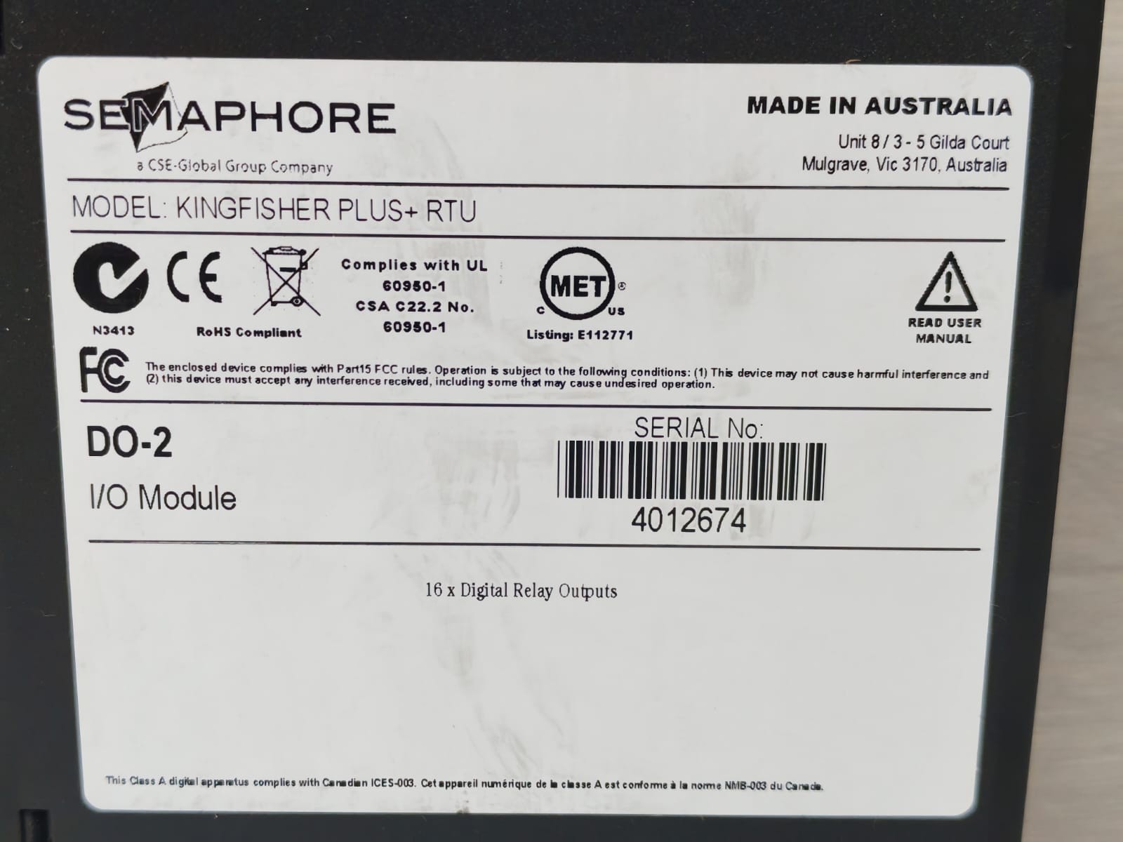 SEMAPHORE KINGFISHER PLUS+RTU DO-2 SEMAPHORE KINGFISHER PLUS+RTU DO-2 I/O MODULE 5