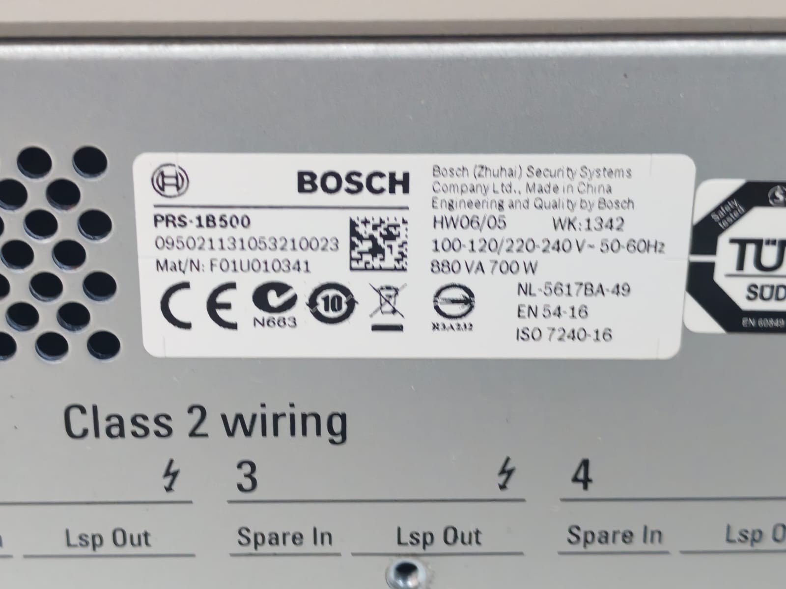 Bosch F01U010341 BOSCH PRS-1B500 MAT/N:F01U010341 HW06/05 POWER AMPLIFIER 880VA 9