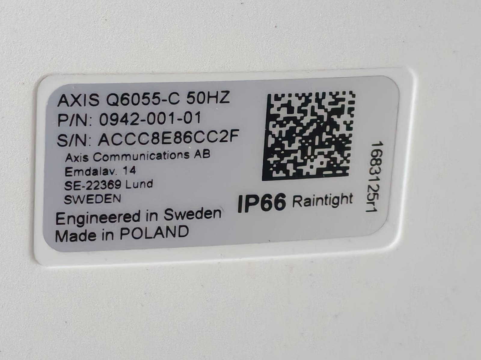 Axis Q6055-C AXIS Q6055-C 50 Hz P/N: 0942-001 PTZ Dome Network Camera 3