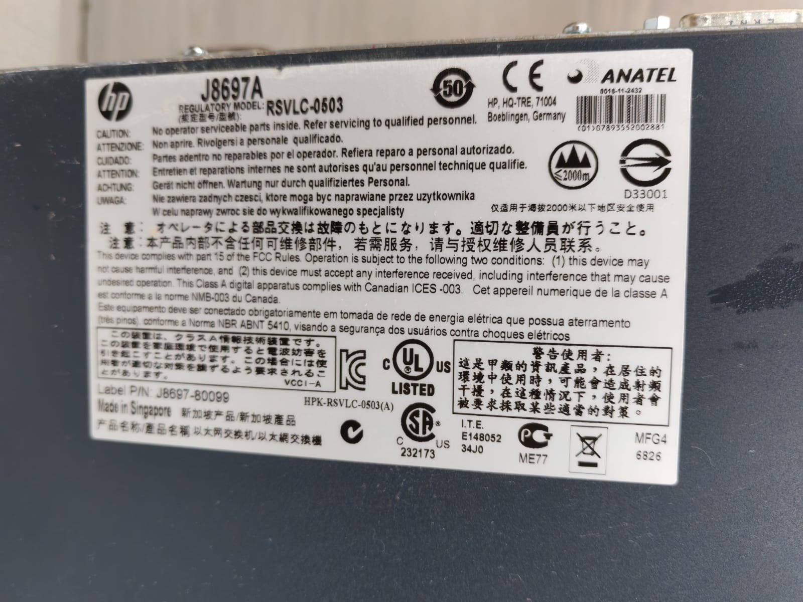 HP RSVLC-0503 HP E5400 zl Switch Management Module J8726A /J8697A / J8697-80099 RSVLC-0503 4