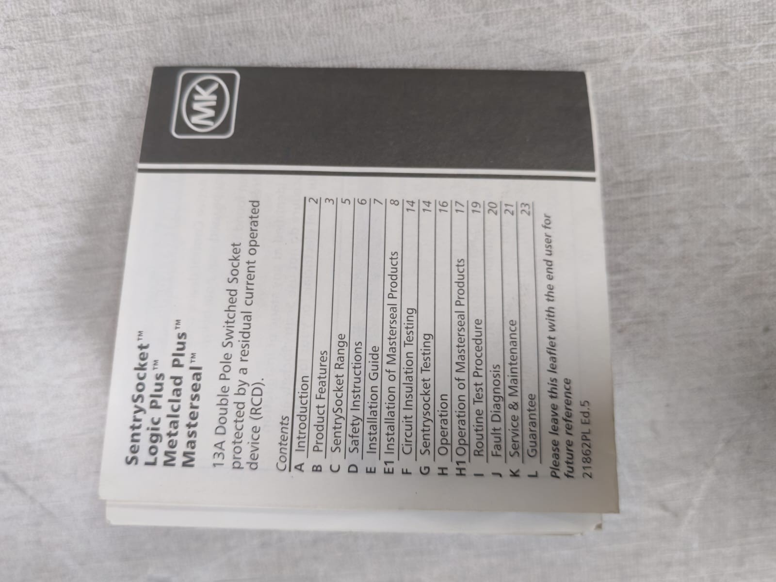 MK F0512 MK K6303 WHI LOGIC PLUS F0512 13A 1G Double Pole RCD Protected Switch Socket 5