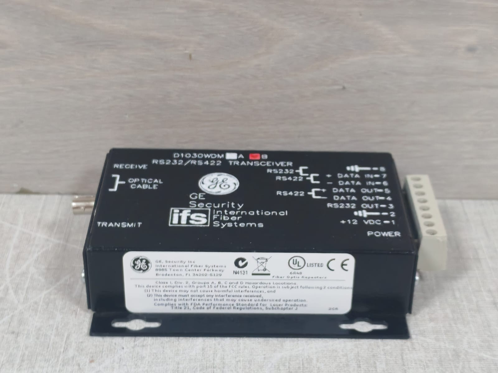 GE D1030WDMB GE SECURITY INTERNATIONAL FIBER SYSTEMS D1030WDMB RS232/RS422 TRANSCEIVER 5