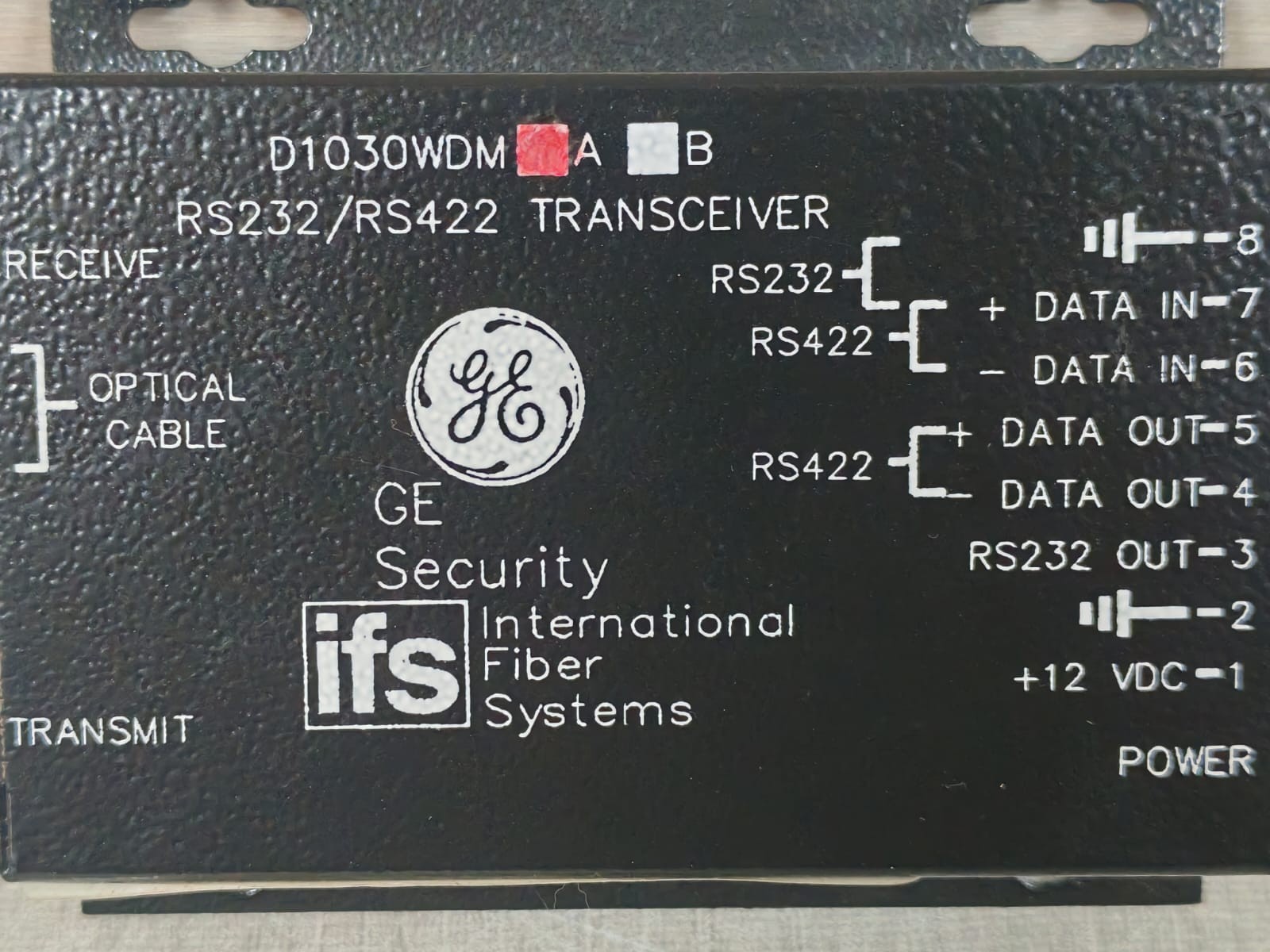 GE D1030WDMA GE SECURITY INTERNATIONAL FIBER SYSTEMS D1030WDMA RS232/RS422 TRANSCEIVER 3