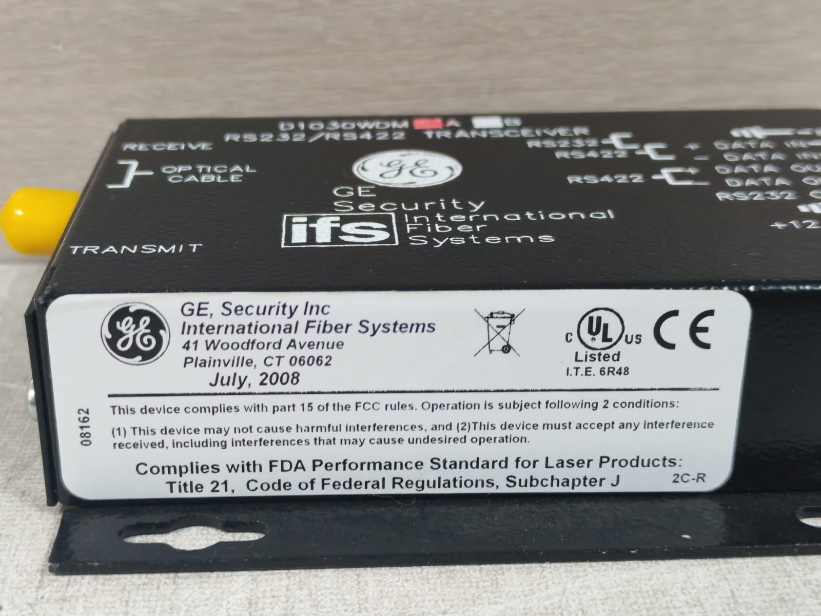 GE D1030WDMA GE SECURITY INTERNATIONAL FIBER SYSTEMS D1030WDMA RS232/RS422 TRANSCEIVER 4