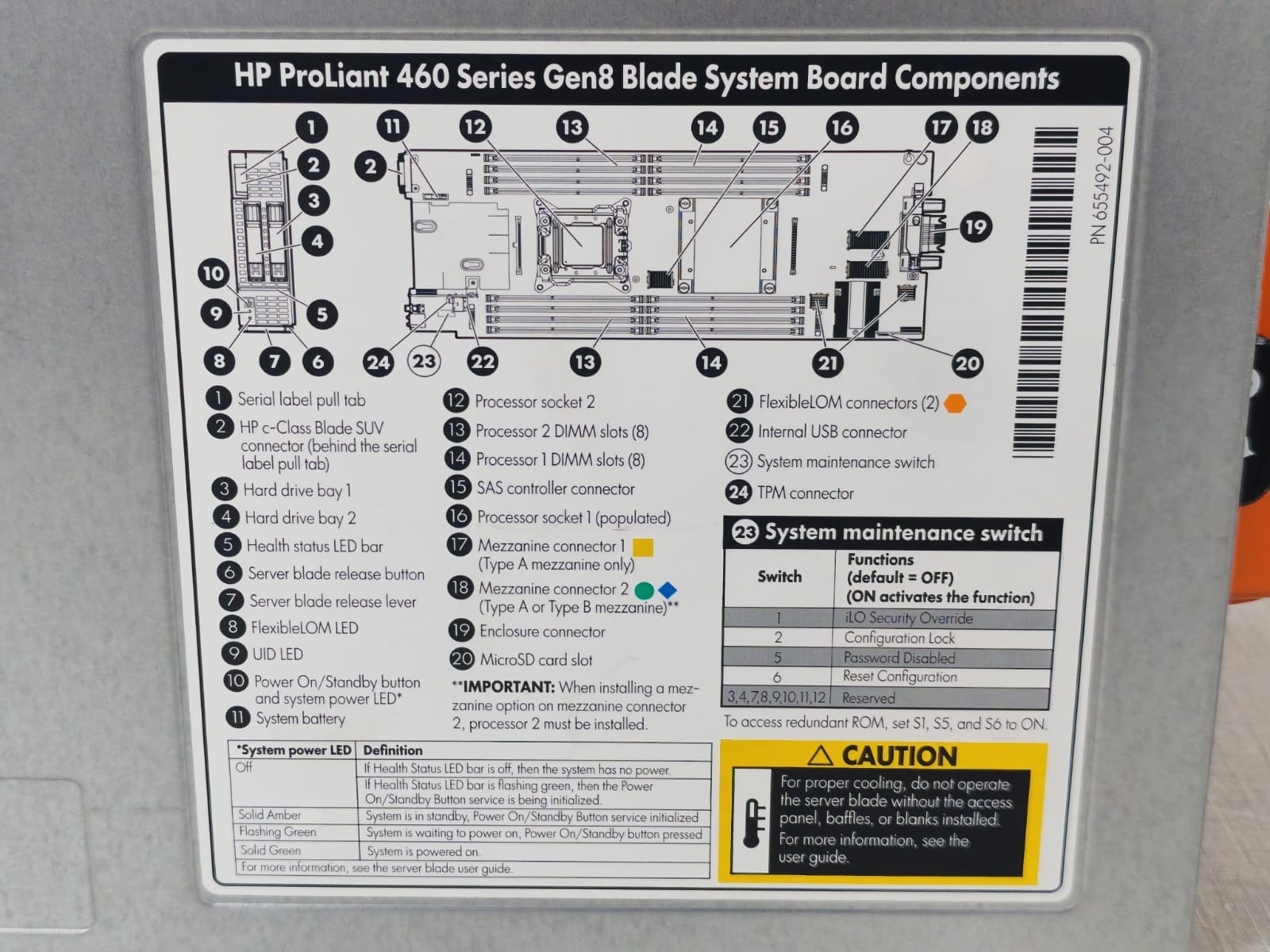 HP BL460C/460 SERIES GEN8 HP PROLIANT BL460C/460 SERIES GEN8 BLADE SYSTEM BOARD COMPONENTS HSTNS-BC54-S 10