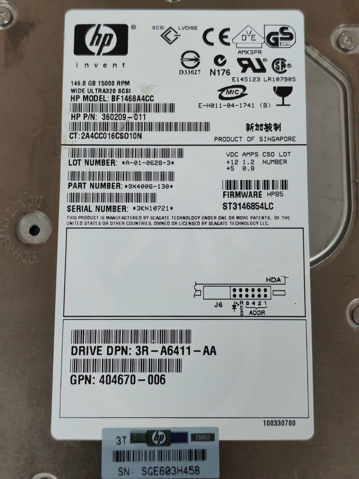 HP BF1468A4CC 360209-011 HP BF1468A4CC 360209-011 146.8GB 15000RPM WIDE ULTRA320 SCSI 4