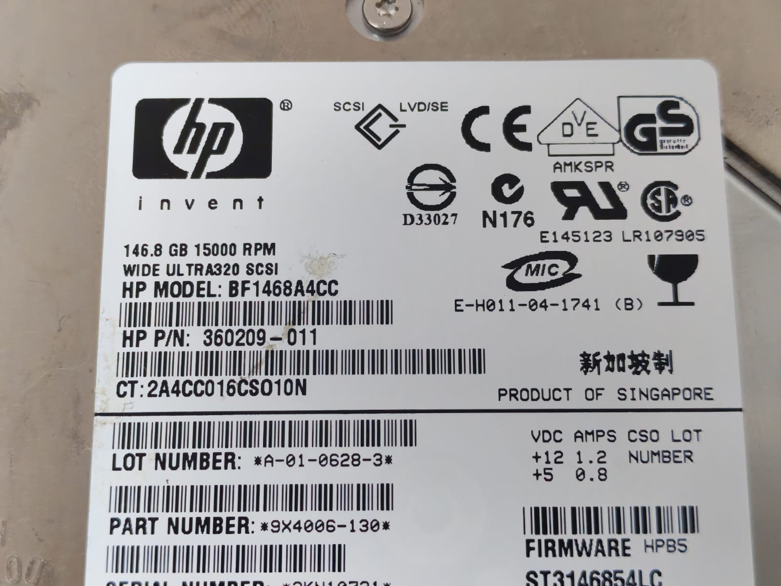 HP BF1468A4CC 360209-011 HP BF1468A4CC 360209-011 146.8GB 15000RPM WIDE ULTRA320 SCSI 5