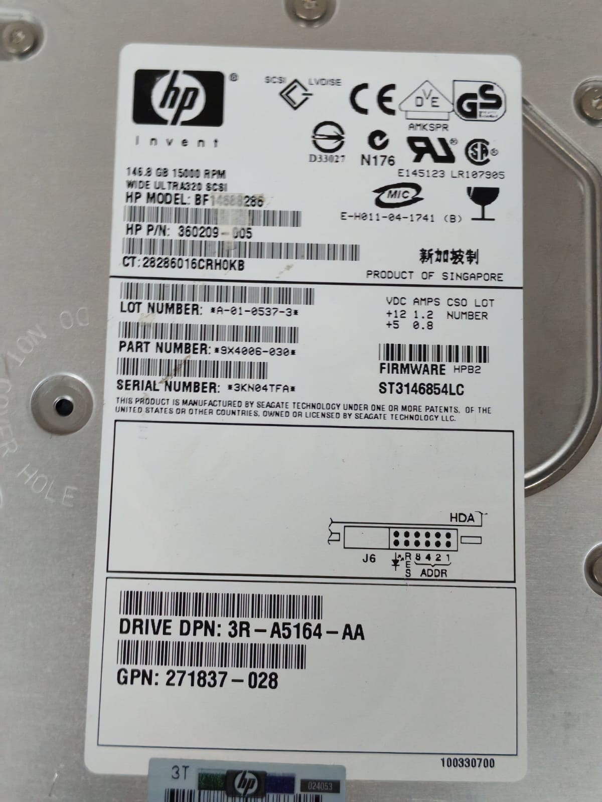 HP BF14688286 360209-005 HP BF14688286 360209-005 146.8GB 15000RPM WIDE ULTRA320 SCSI 4
