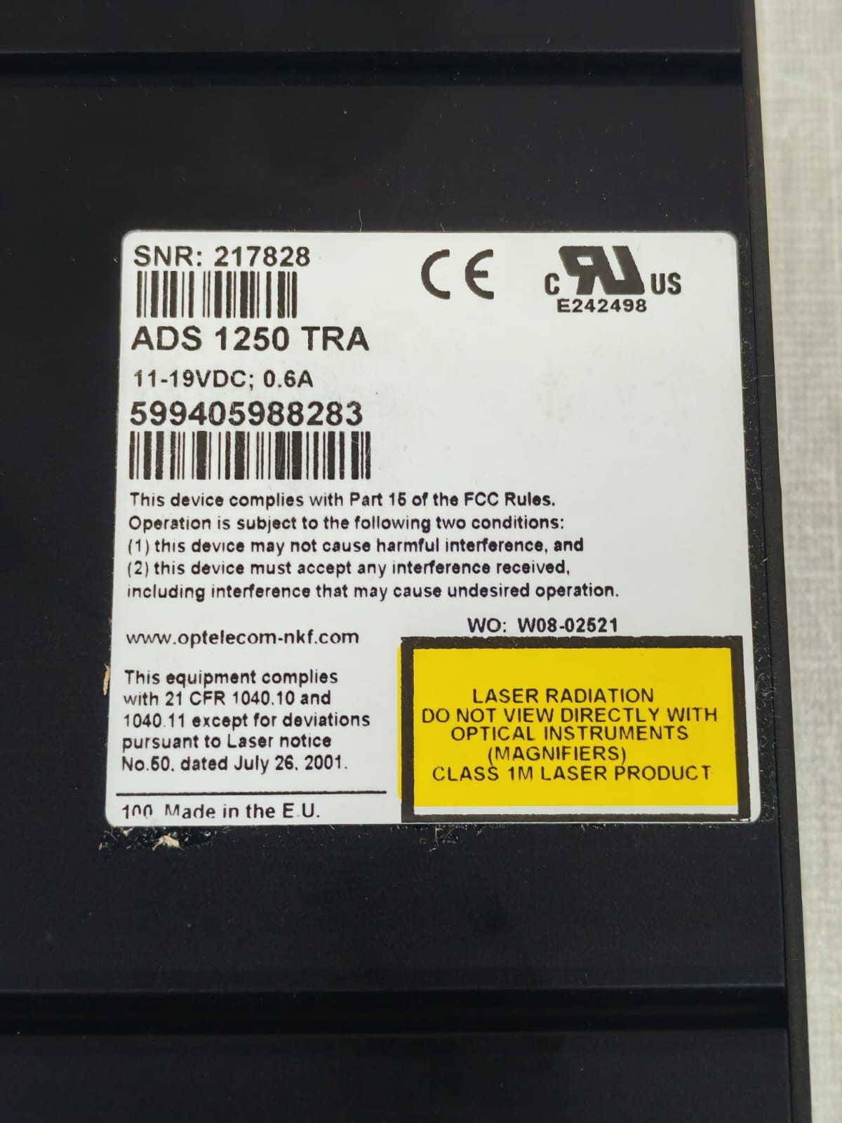 OPTELECOM ADS-1250 OPTELECOM ADS TRA /ADS 1250 TRA ANALOG TO DIGITAL CONVERTER 7