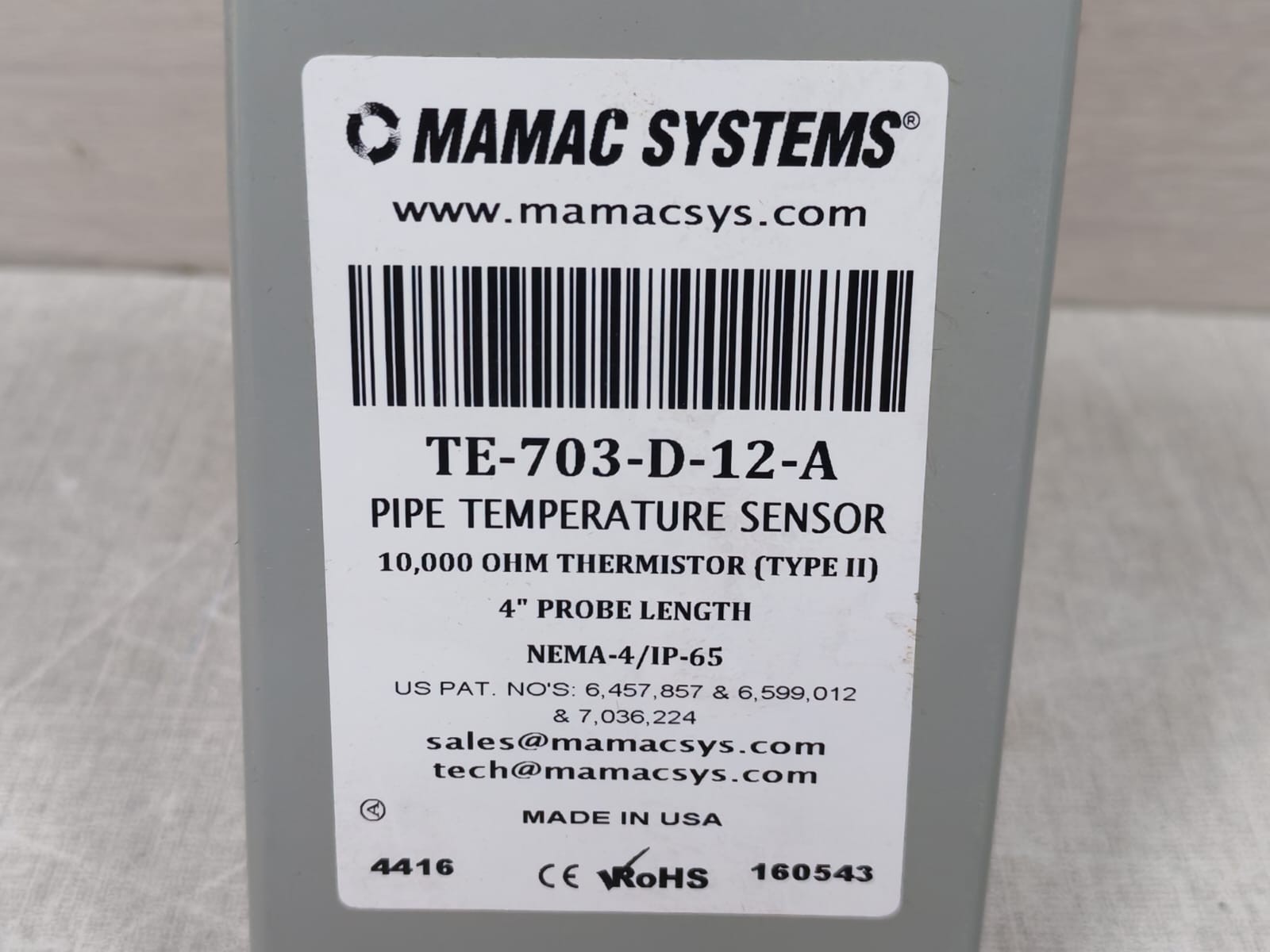 Mamac Systems TE-703-D-12-A MAMAC SYSTEMS TE-703-D-12-A PIPE TEMPERATURE SENSOR 3