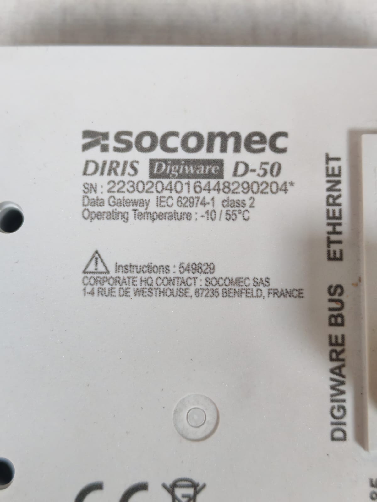 SOCOMEC 48290204 SOCOMEC DIRIS DIGIWARE D-50 48290204 MULTIPOINT DISPLAY ETHERNET 10