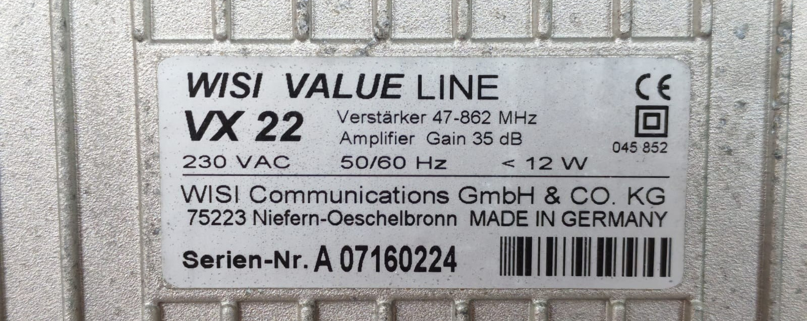 WISI COMMUNICATIONS VX22 WISI VX22 COMMUNICATIONS VALUE LINE AMPLIFIER 230VAC 12W 10