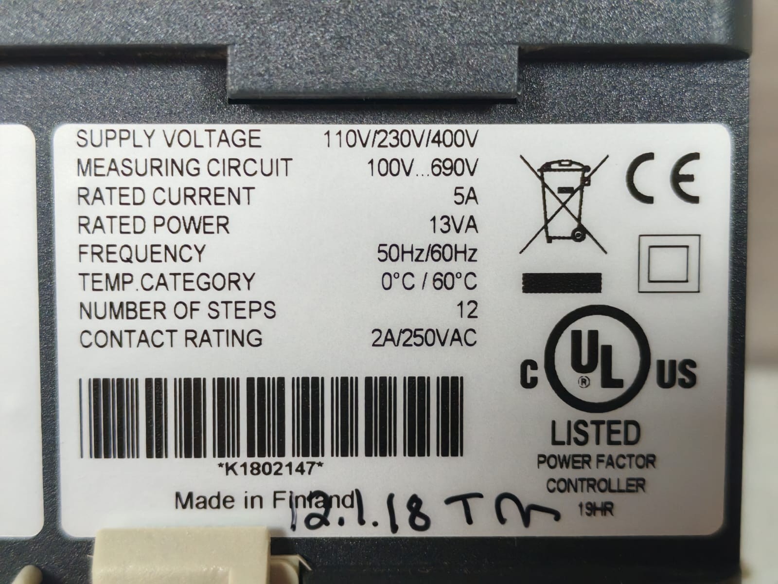 Nokian Capacitors NC-12 NOKIAN CAPACITORS NC-12 POWER FACTOR CONTROLLER 10