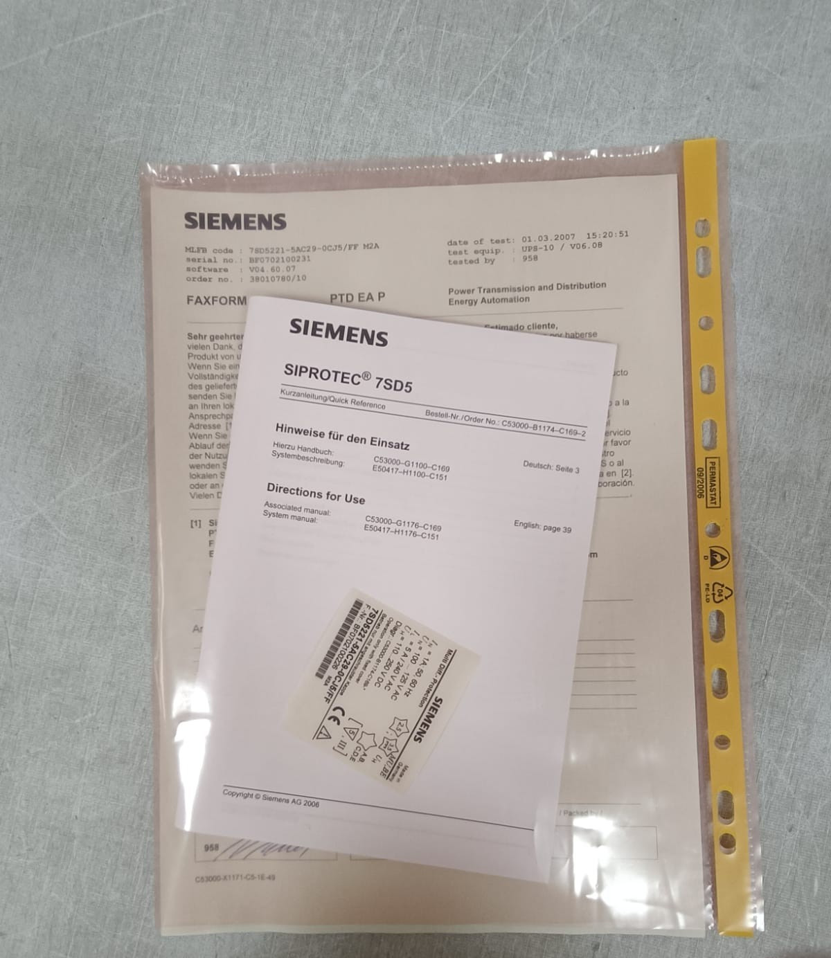 Siemens 7SD5 SIEMENS SIPROTEC 7SD5 7SD5221-5AC29-0CJ5/FF MULTI DIFFERENTIAL PROTECTION RELAY 8