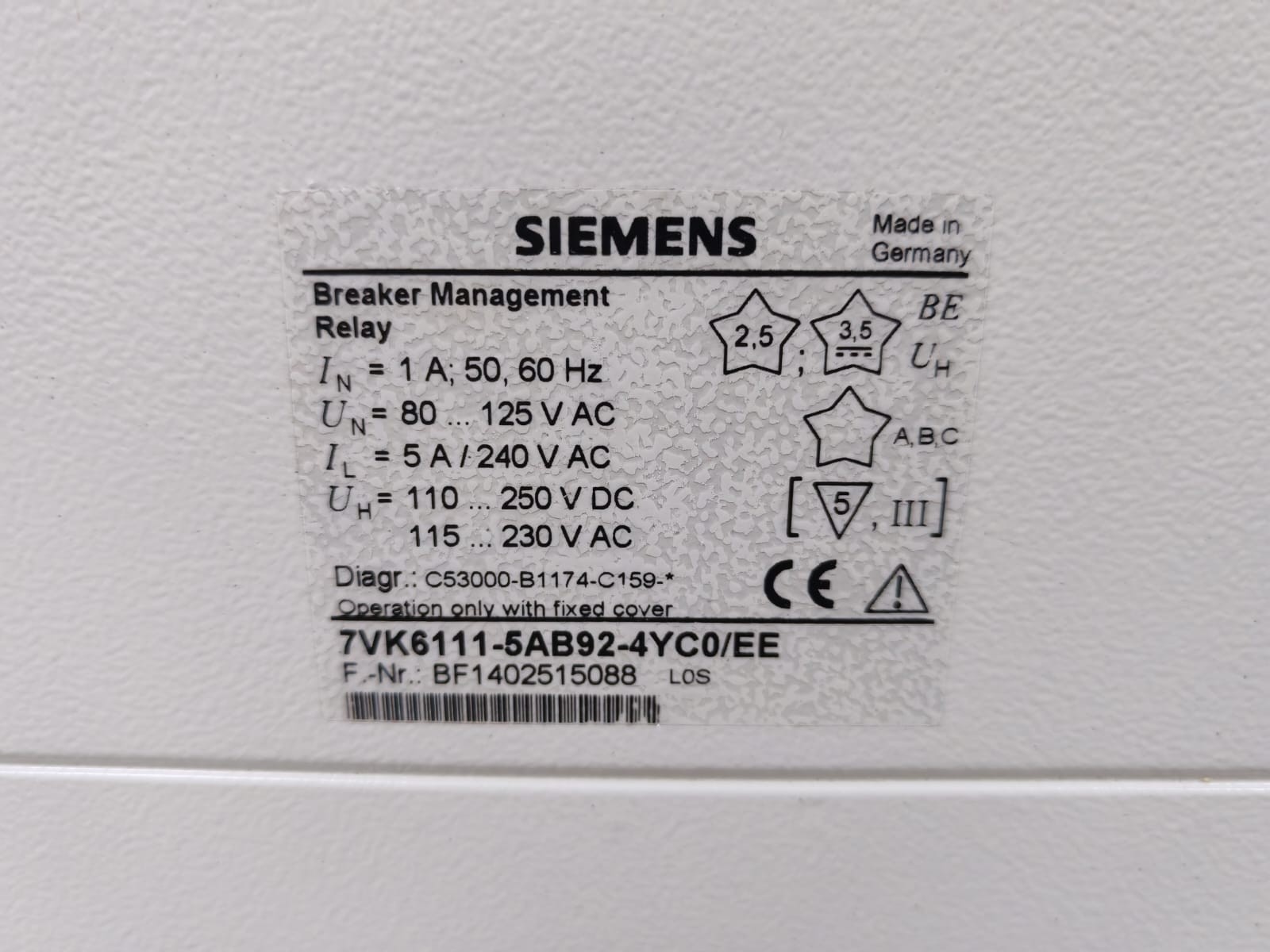 Siemens SIPROTEC 7VK61 7VK6111-5AB92-4YC0/EE SIEMENS SIPROTEC 7VK61 7VK6111-5AB92-4YC0/EE BREAKER MANAGMENT RELAY 6