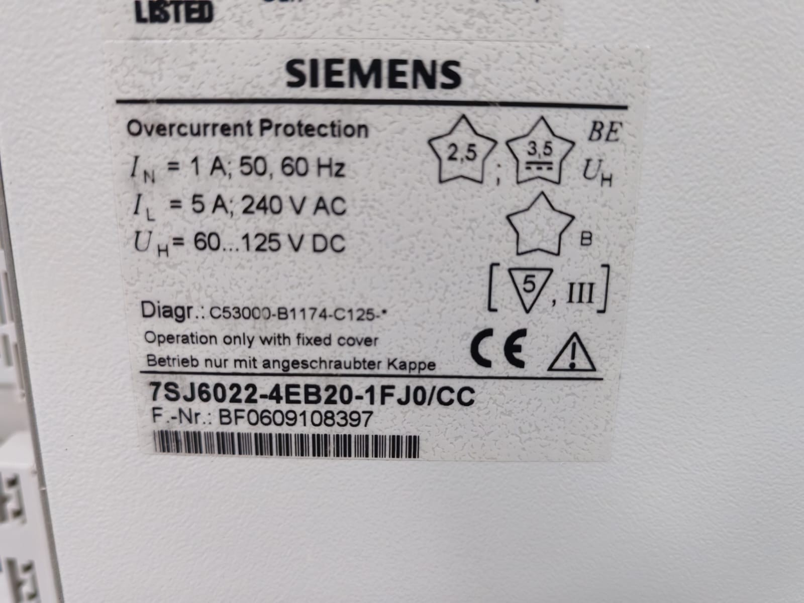 Siemens 7SJ6022-4EB20-1FJ0/CC SIEMENS 7SJ6022-4EB20-1FJ0/CC OVERCURRENT PROTECTION RELAY MODULE 9
