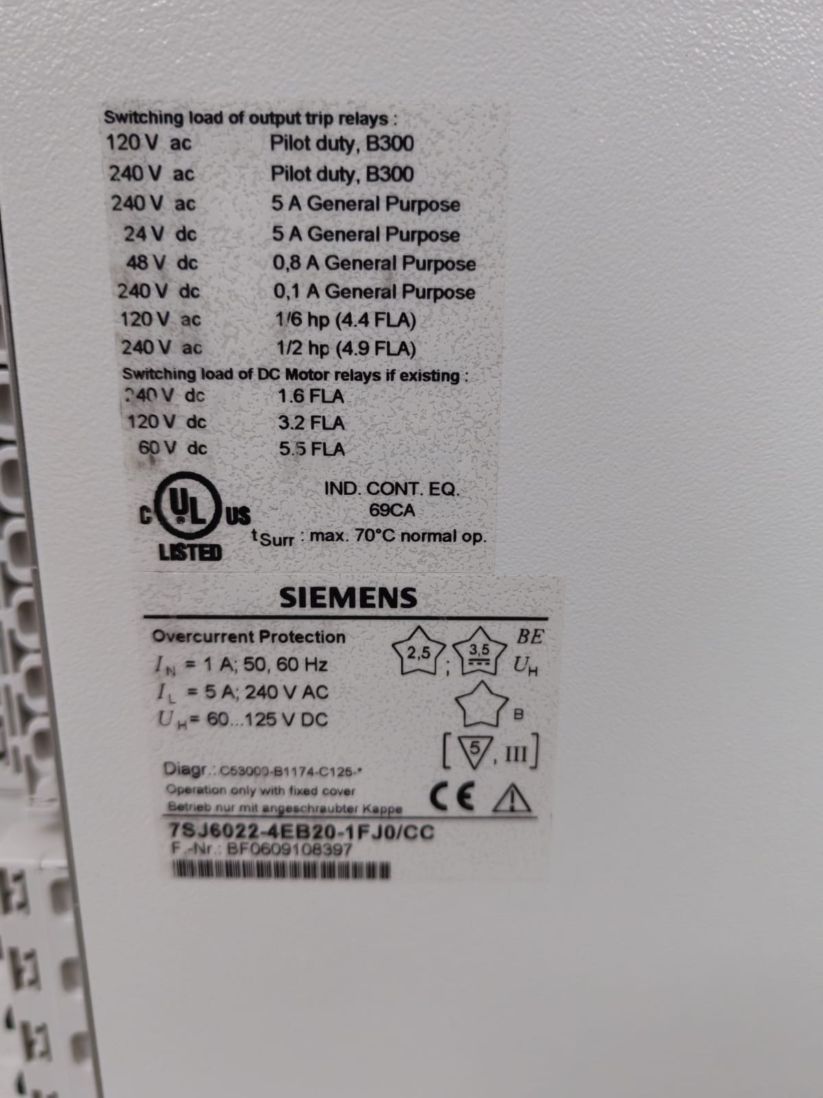Siemens 7SJ6022-4EB20-1FJ0/CC SIEMENS 7SJ6022-4EB20-1FJ0/CC OVERCURRENT PROTECTION RELAY MODULE 10