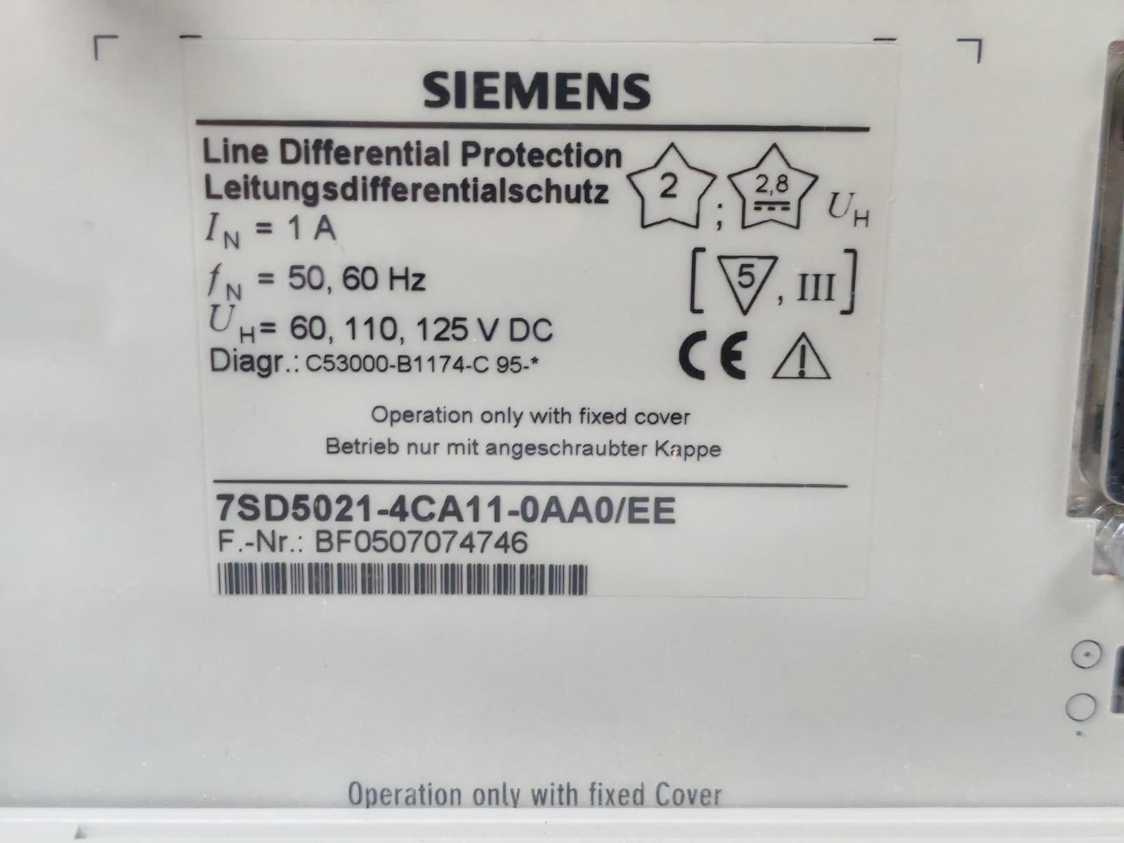 Siemens 7SD5021-4CA11-0AA0/EE SIEMENS 7SD5021-4CA11-0AA0/EE LINE DIFFERENTIAL PROTECTION 8