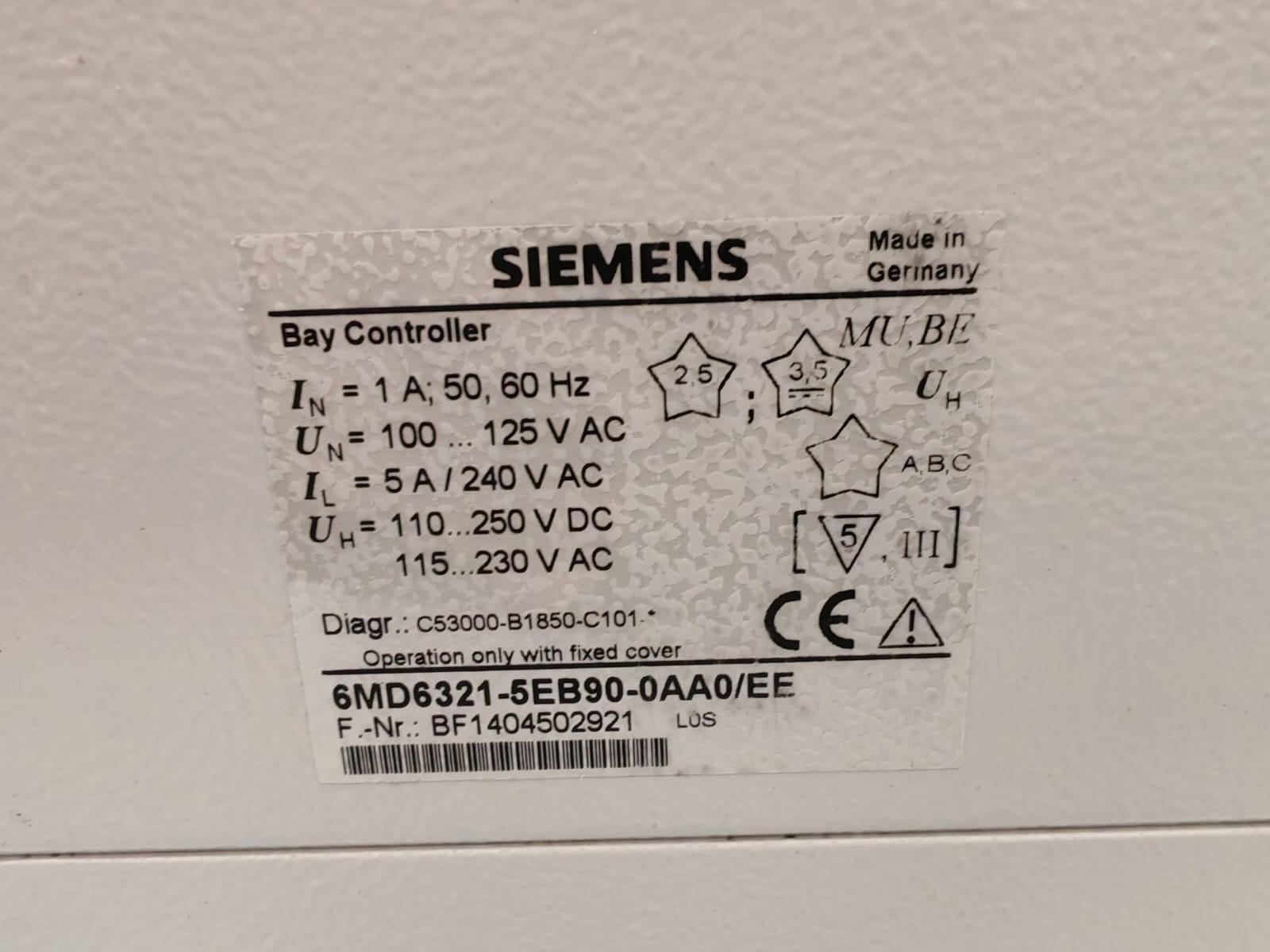 Siemens 6MD6321-5EB90-0AA0/EE SIEMENS 6MD6321-5EB90-0AA0/EE BAY CONTROL UNIT 10