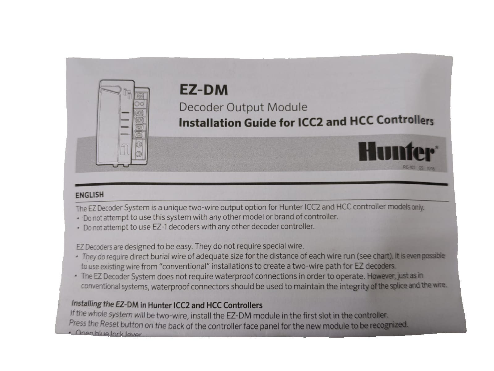 HUNTER EZ-DM HUNTER EZ-DM DECODER OUTPUT MODULE FOR HUNTER HCC AND ICC 2 9