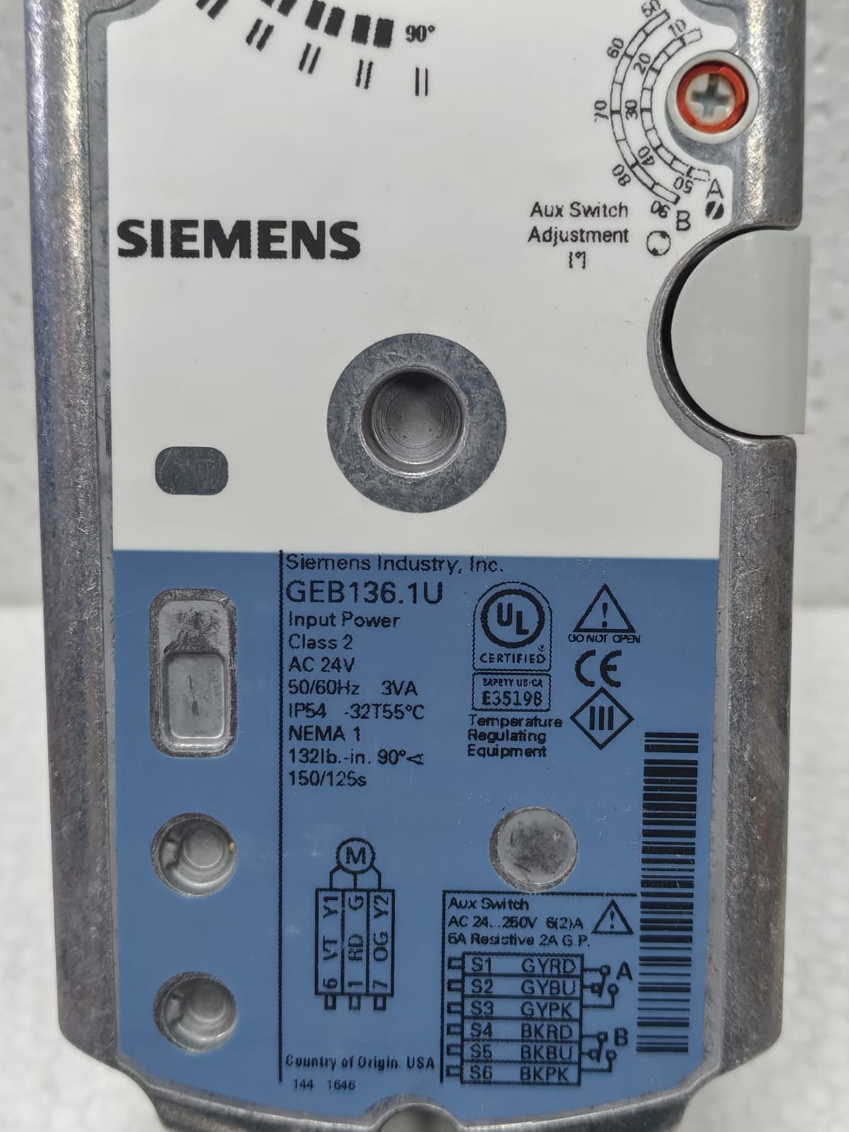 Siemens GEB136.1U SIEMENS GEB136.1U GMA SERIES ELECTRIC DAMPER ACTUATOR 3