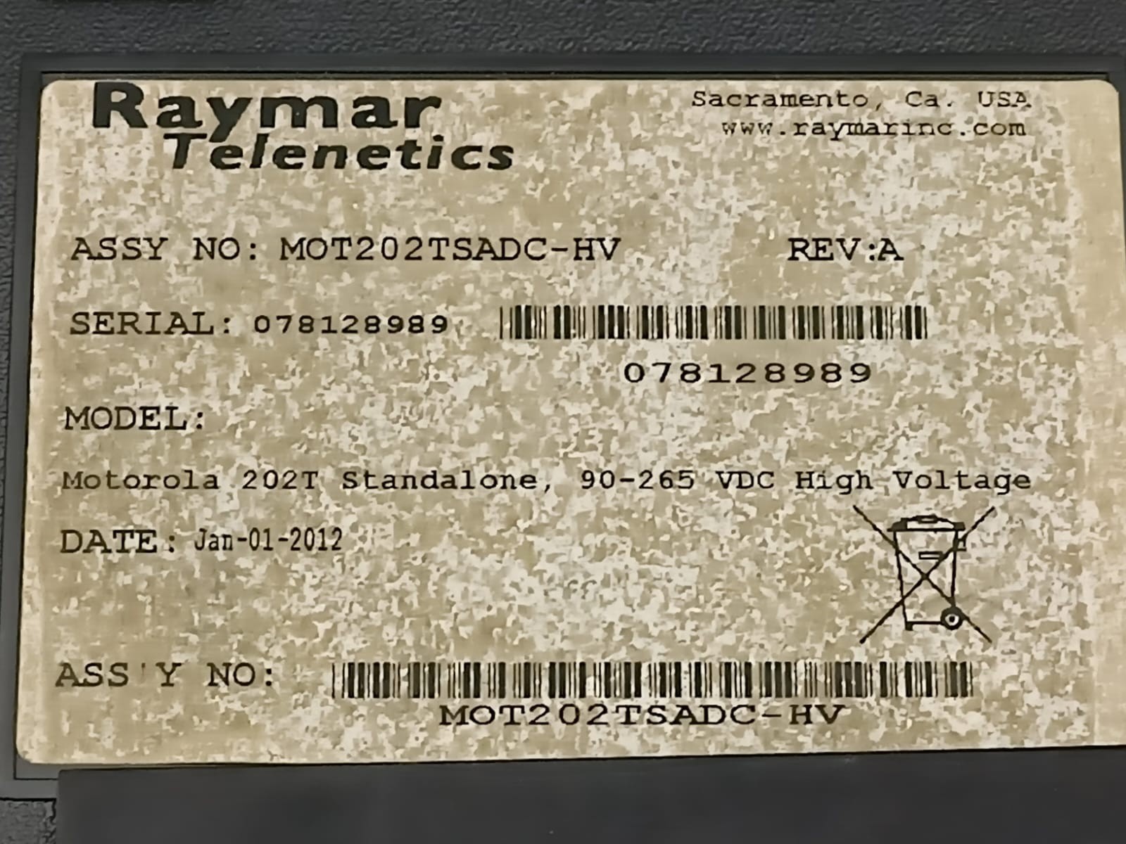 RAYMAR TELENETICS MOT202TSADC-HV V.23 RAYMAR TELENETICS MOT202TSADC-HV V.23 ANALOG MODEM 3