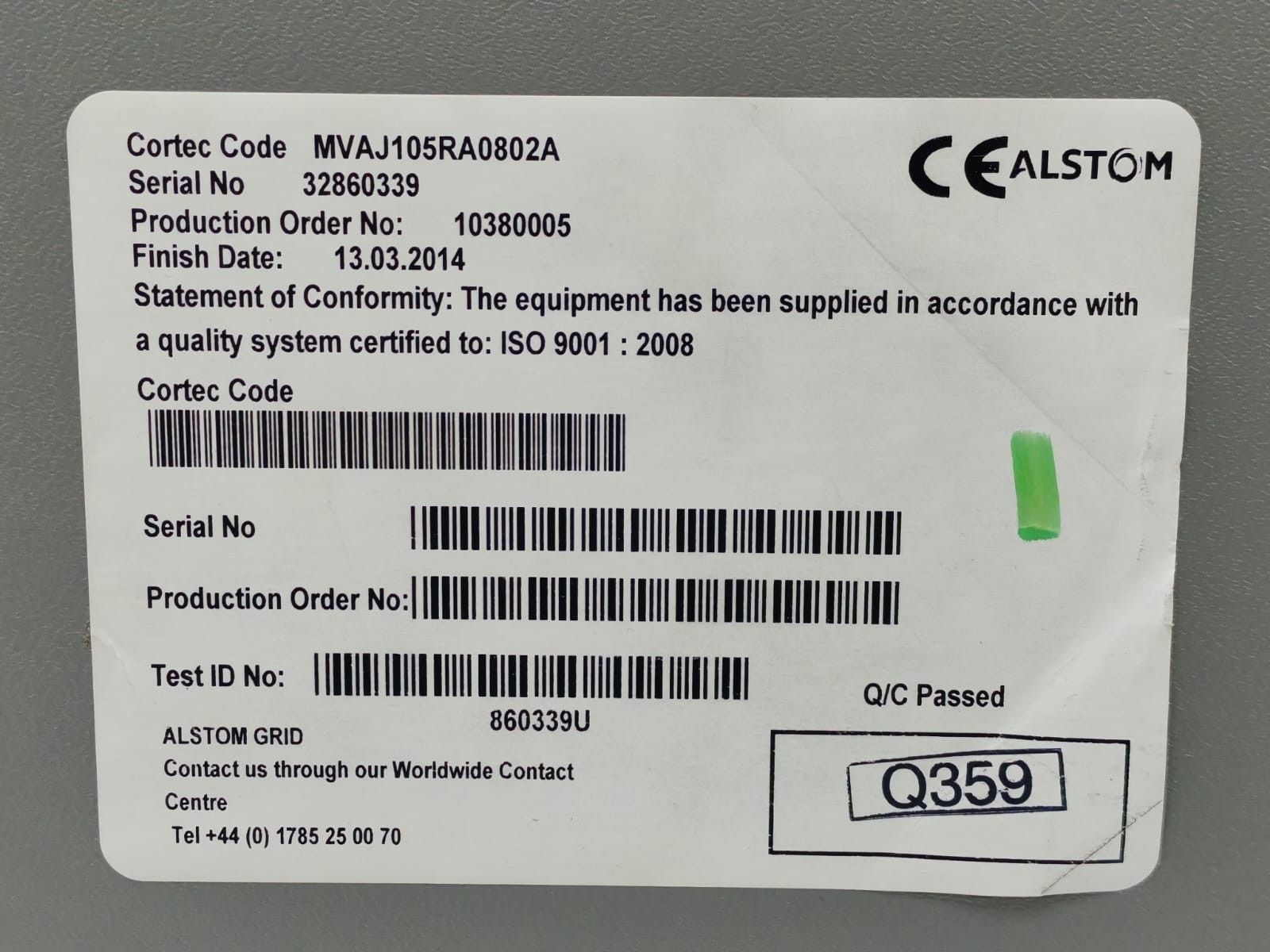 Alstom MVAJ105RA0802A ALSTOM MVAJ105RA0802A PROTECTION RELAY 4