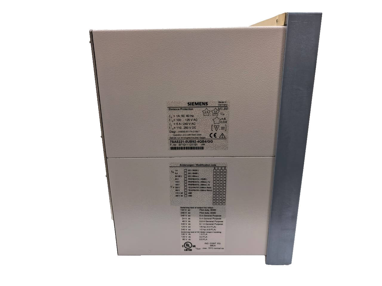 Siemens 7SA5221-5UB92-4QB4/GG SIEMENS 7SA5221-5UB92-4QB4/GG SIPROTEC 7SA52 DISTANCE PROTECTION RELAY 7