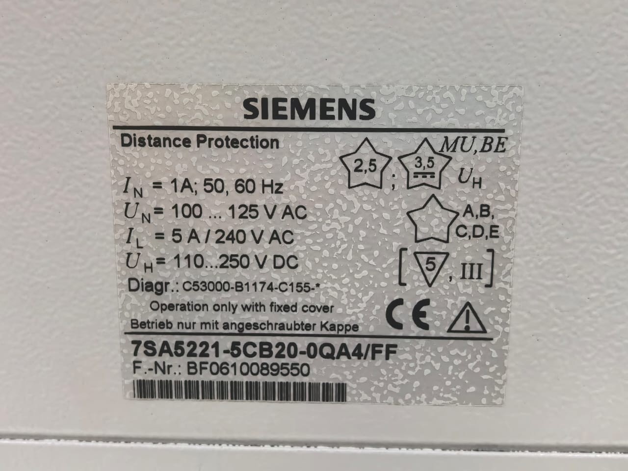Siemens 7SA5221-5CB20-0QA4/FF SIEMENS 7SA5221-5CB20-0QA4/FF SIPROTEC 7SA52 DISTANCE PROTECTION RELAY 5