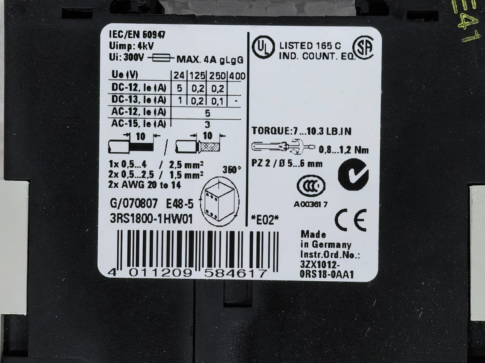 Siemens 3RS1800-1HW01 SIEMENS 3RS1800-1HW01 COUPLING RELAY 4