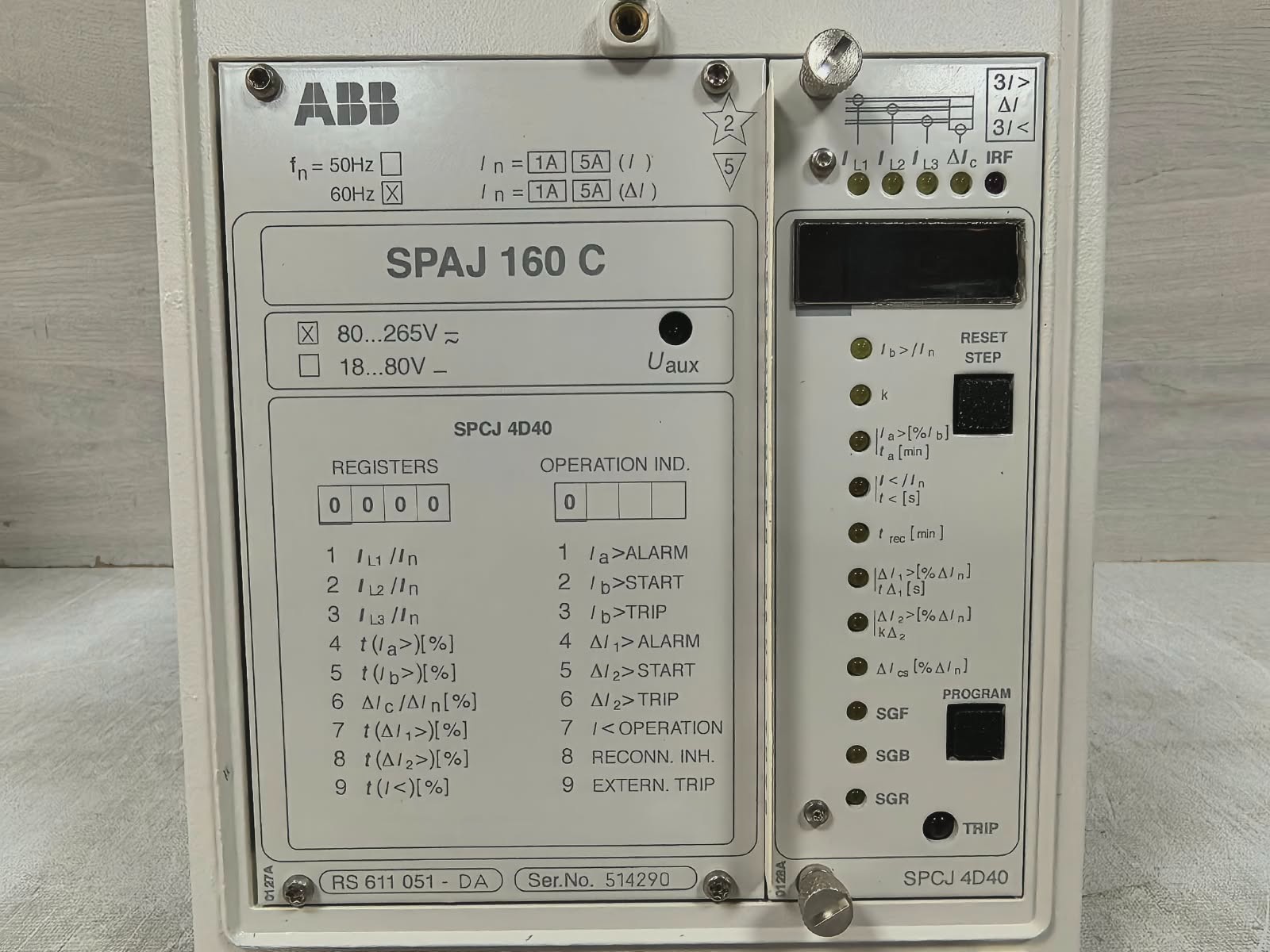 ABB SPAJ160C-DA RS611051-DA REV.A ABB SPAJ160C-DA RS611051-DA REV.A MULTI-FUNCTIONAL PROTECTIVE RELAY 5
