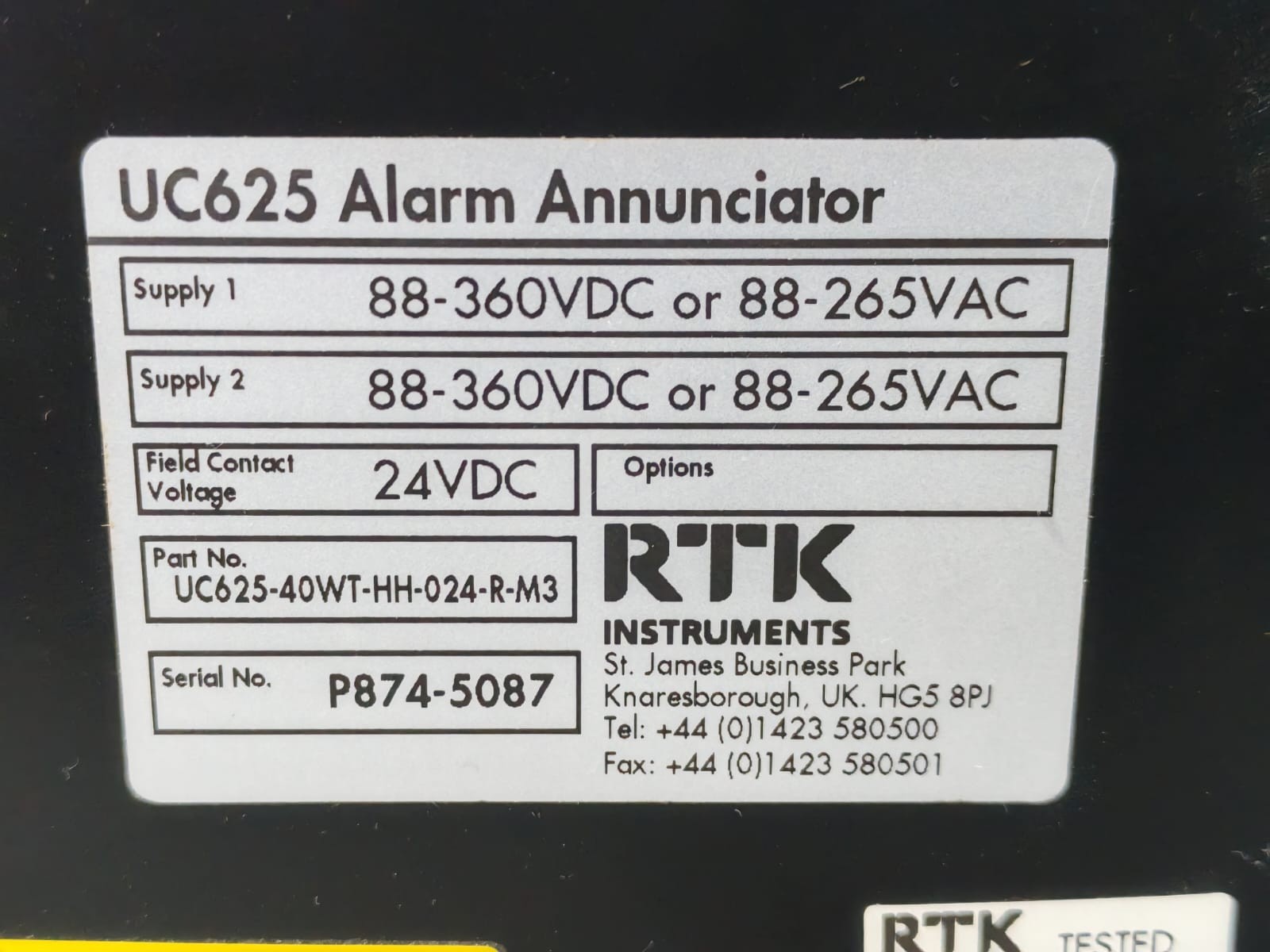 RTK INSTRUMENTS UC625 / UC625-40WT-HH-024-R-M3 RTK INSTRUMENTS UC625 / UC625-40WT-HH-024-R-M3 ALARM ANNUNCIATOR 24VDC 8