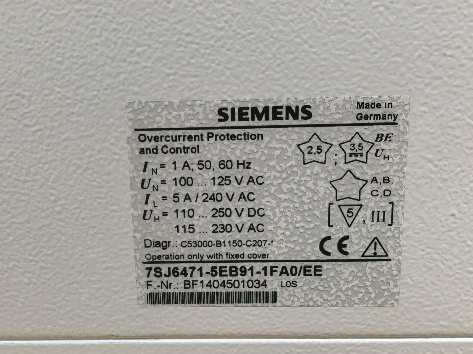 Siemens 7SJ6471-5EB91-1FA0/EE SIEMENS 7SJ6471-5EB91-1FA0/EE L0S MULTIFUNCTION PROTECTIVE RELAY 7