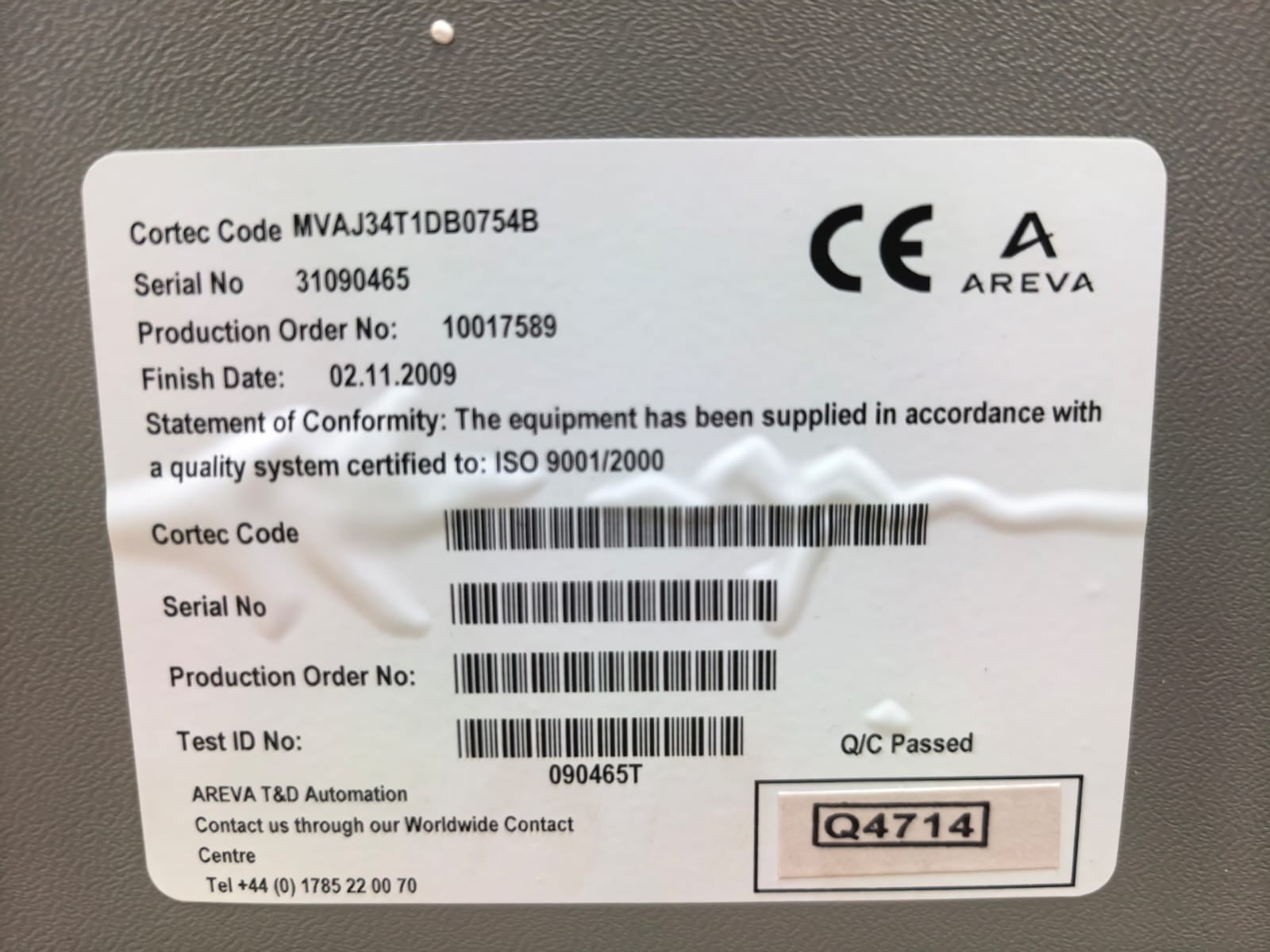 Areva MVAJ34T1DB0754B AREVA MVAJ34T1DB0754B AUXILLARY RELAY 4