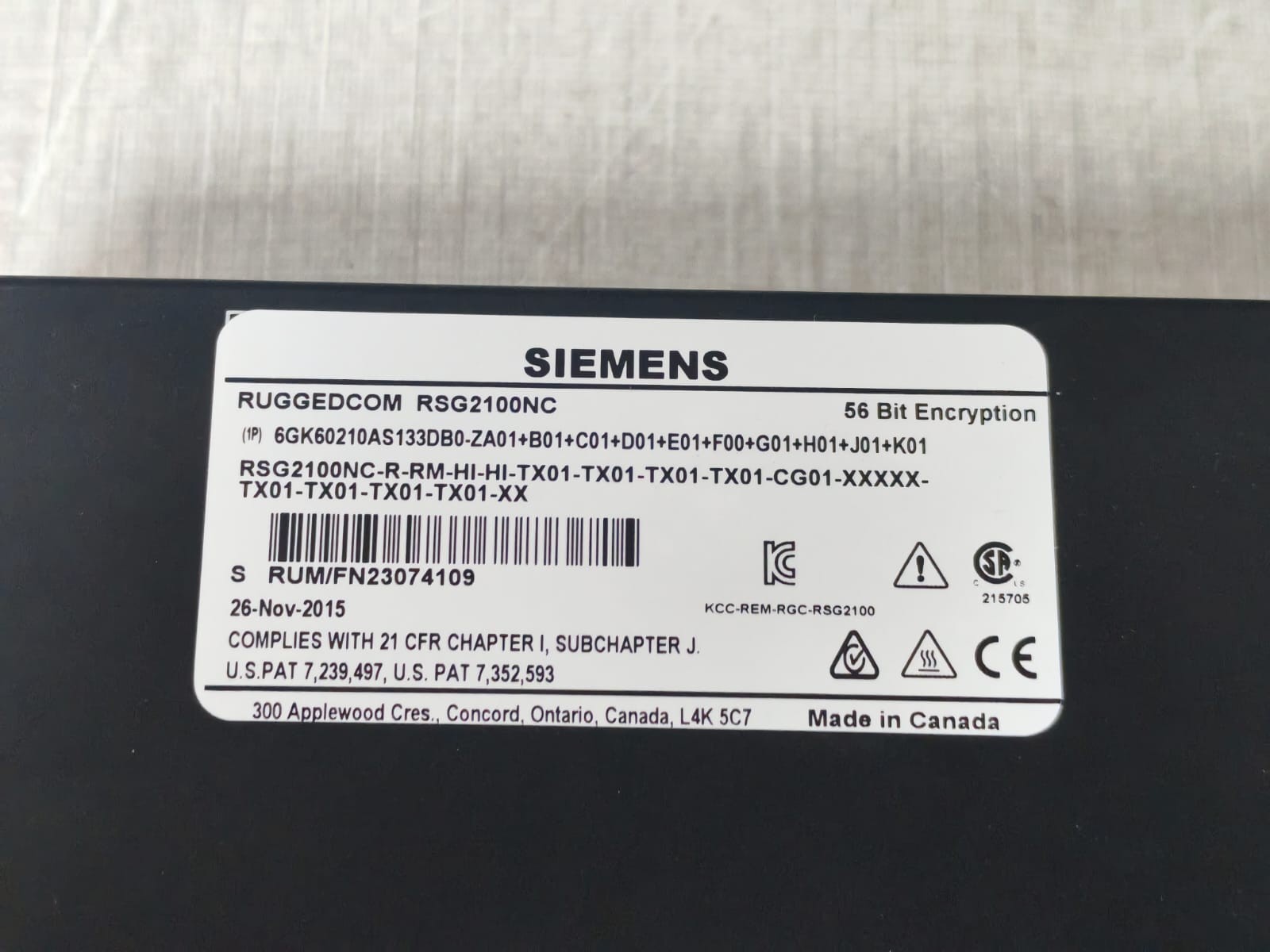 Siemens RSG2100NC SIEMENS RUGGEDCOM RSG2100NC 56BIT ENCRYPTION ETHERNET SWITCH 8