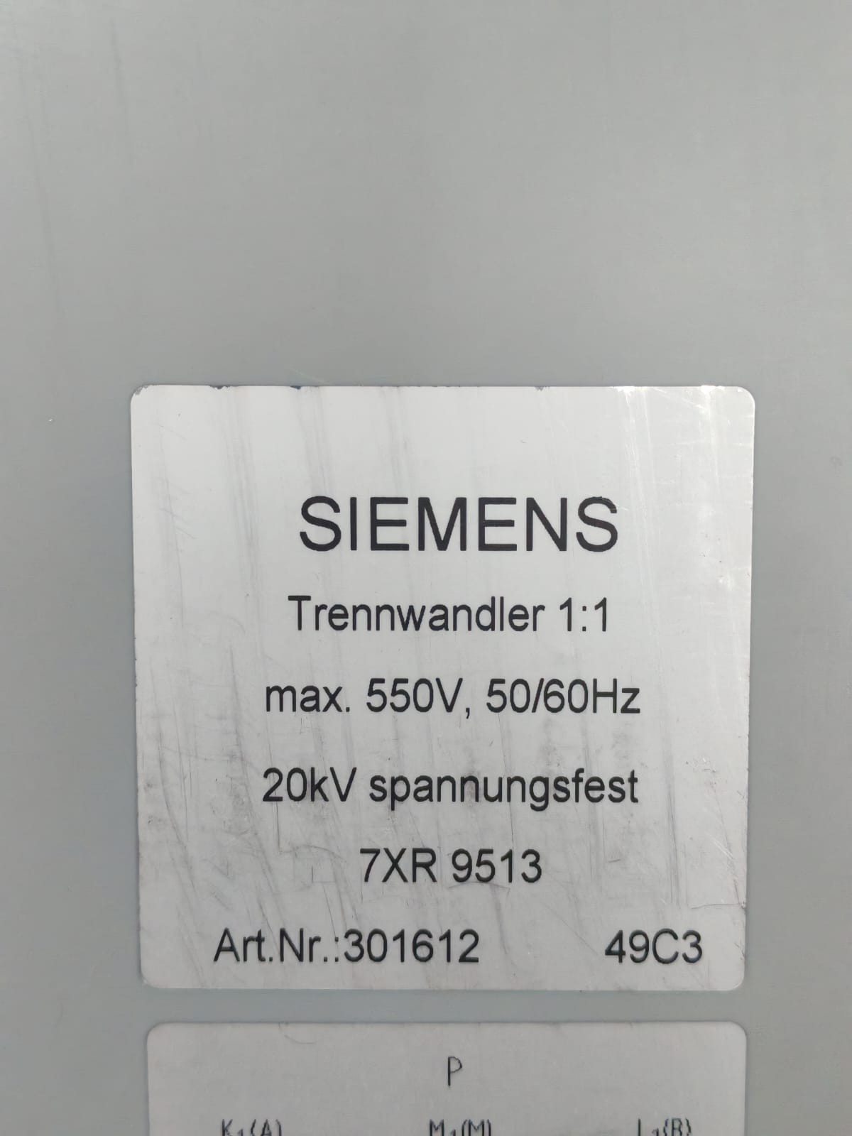 Siemens 301612 SIEMENS 7XR 9513 301612 TRENNWANDLER 1:1 550V 3